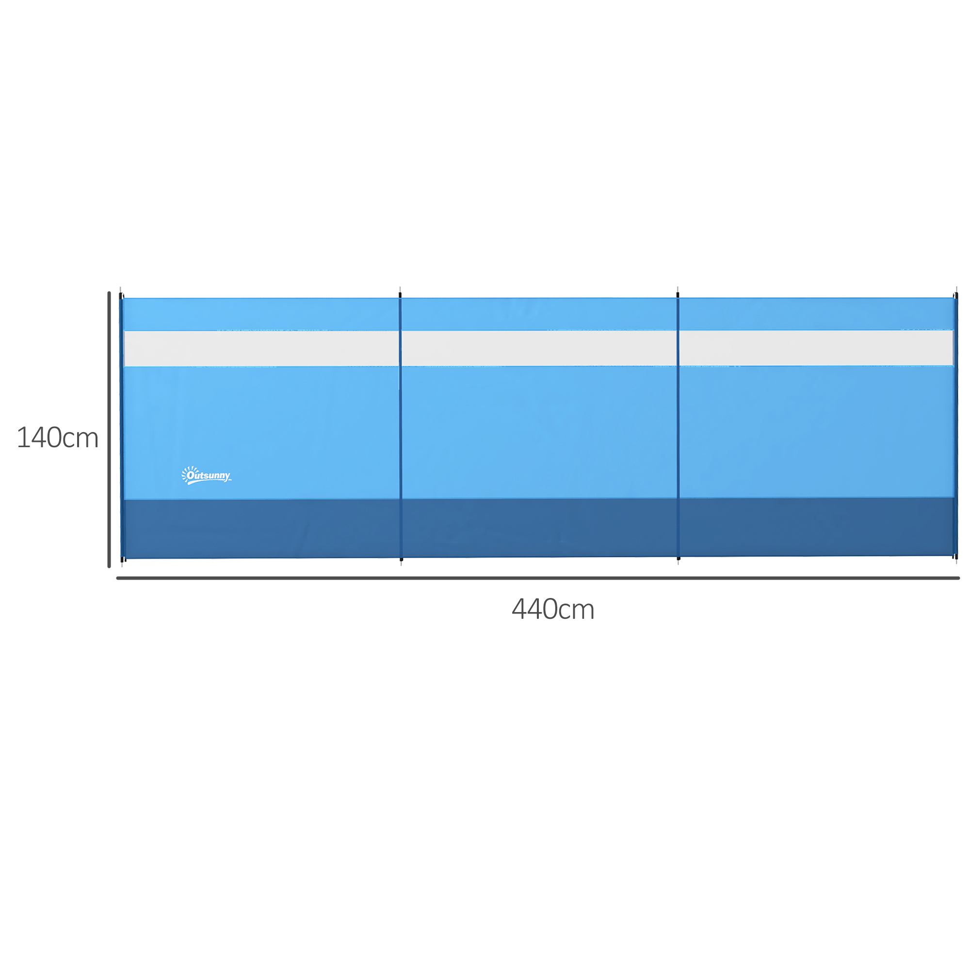 Outsunny Camping Windbreaker with Clear Windows, Carry Bag and Steel Poles, for Beach Caravan Campervan, 440 x 140cm, Blue 3