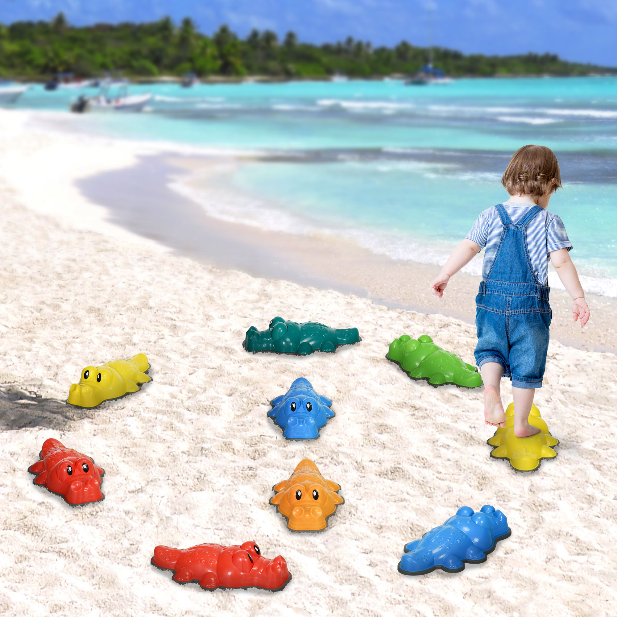 ZONEKIZ 9PCs Kids Stepping Stones, Crocodile-Designed Sensory Toys, with Anti-Slip Edge Balance River Stones 7