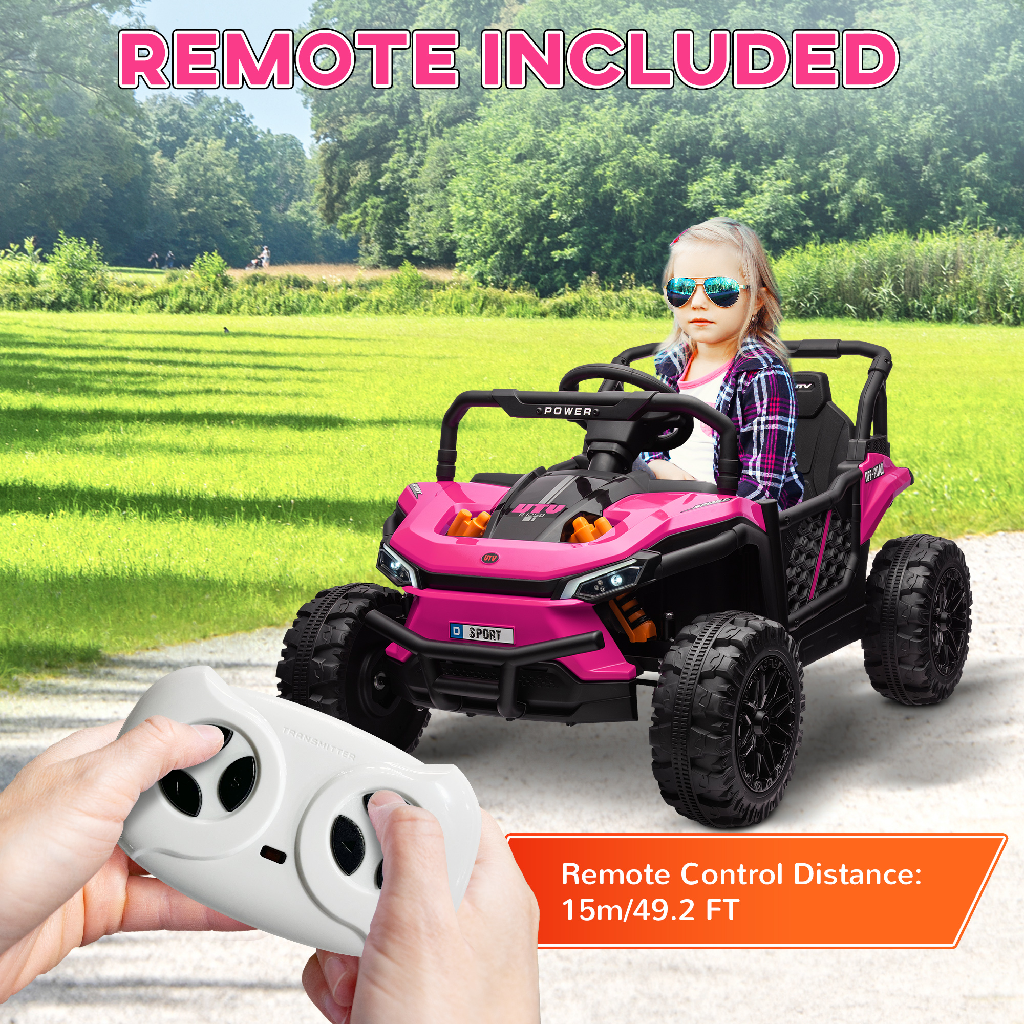 AIYAPLAY 12V Battery Powered Ride on Truck w/ Remote, Four Suspension Wheels, Horn, Lights, Music, USB, for Ages 3-5 Years, Pink 7