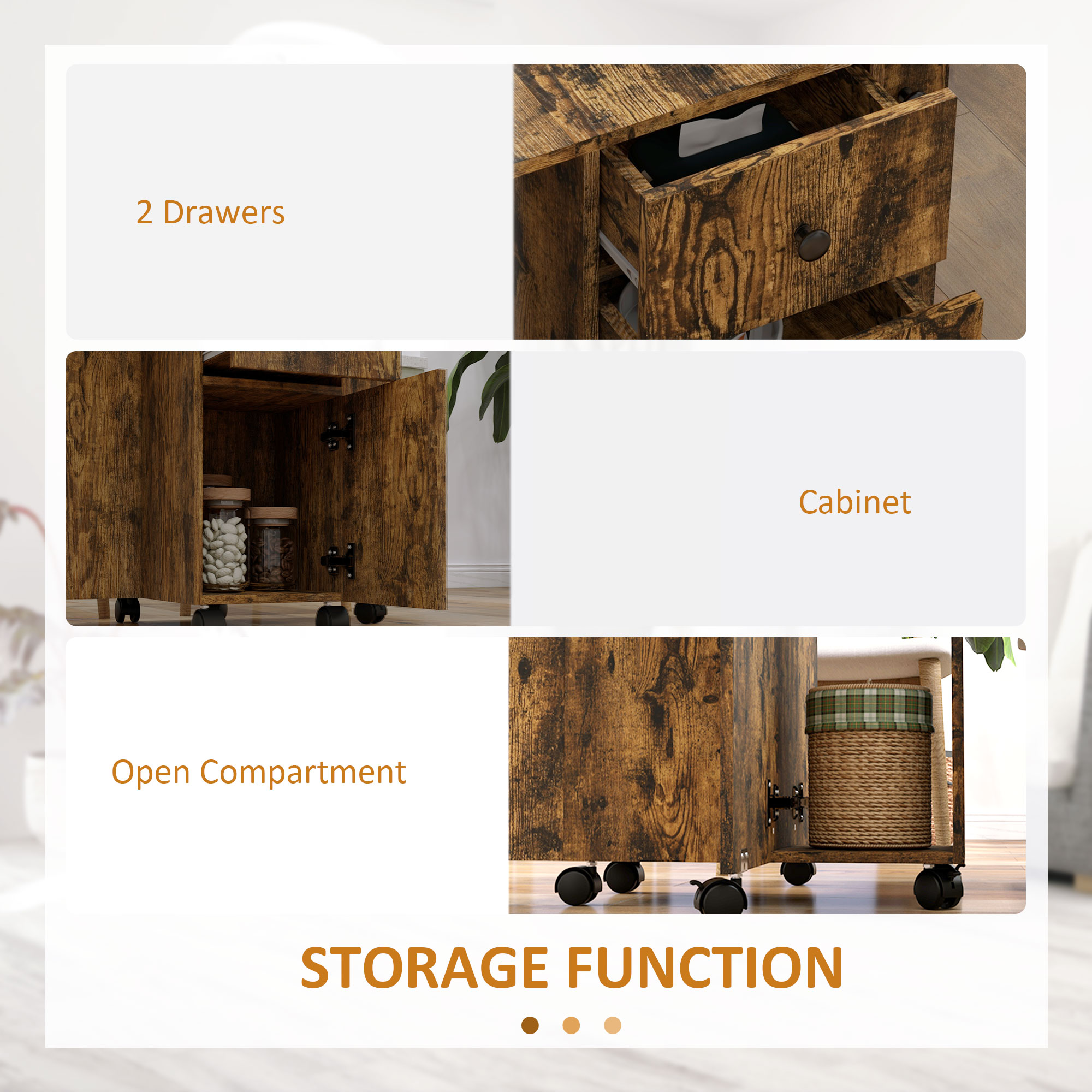 HOMCOM Multi-Storage Six-Person Drop Leaf Dining Table Rustic Brown 6