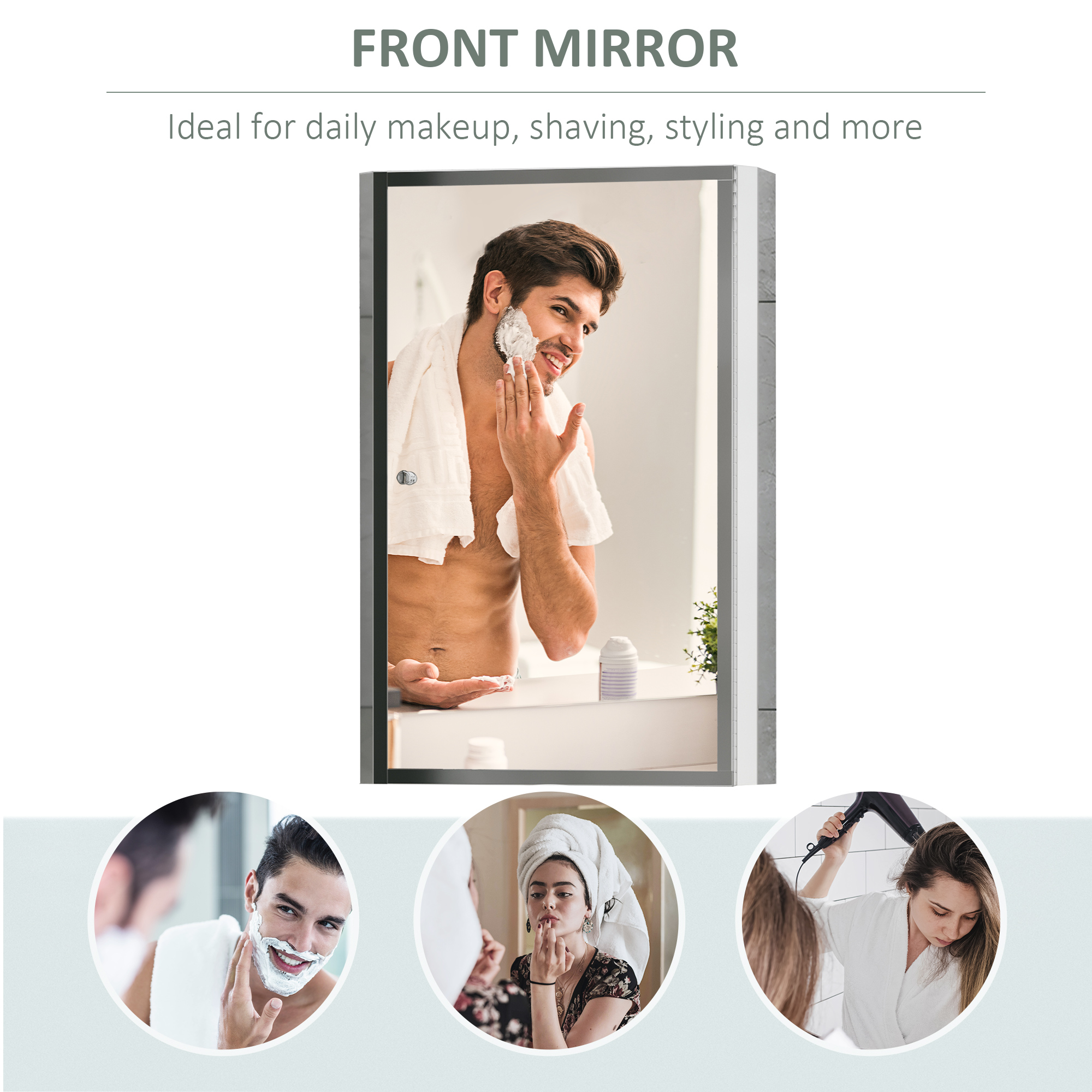 HOMCOM Stainless Steel Wall mounted Bathroom Mirror Cabinet 2 Shelves Storage Unit Furniture w/Single Door (60H x 40L x 13D (cm)) 5