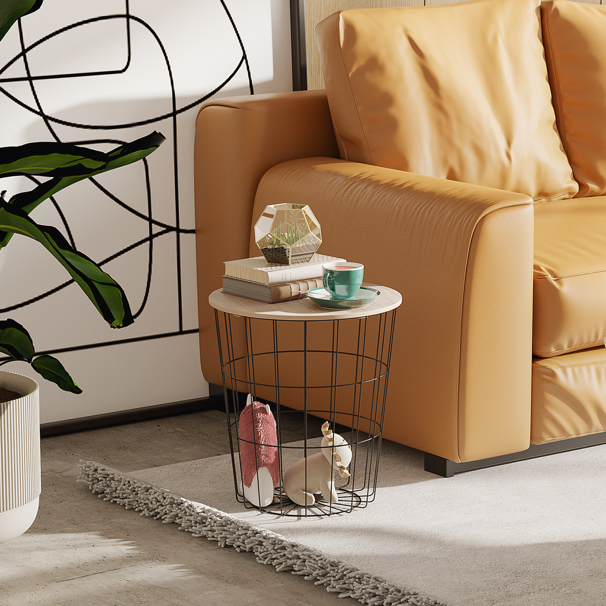 HOMCOM Tavolino Contenitore da Salotto, Tavolino da Caffè Rotondo con  Design Moderno in Legno e Metallo Nero