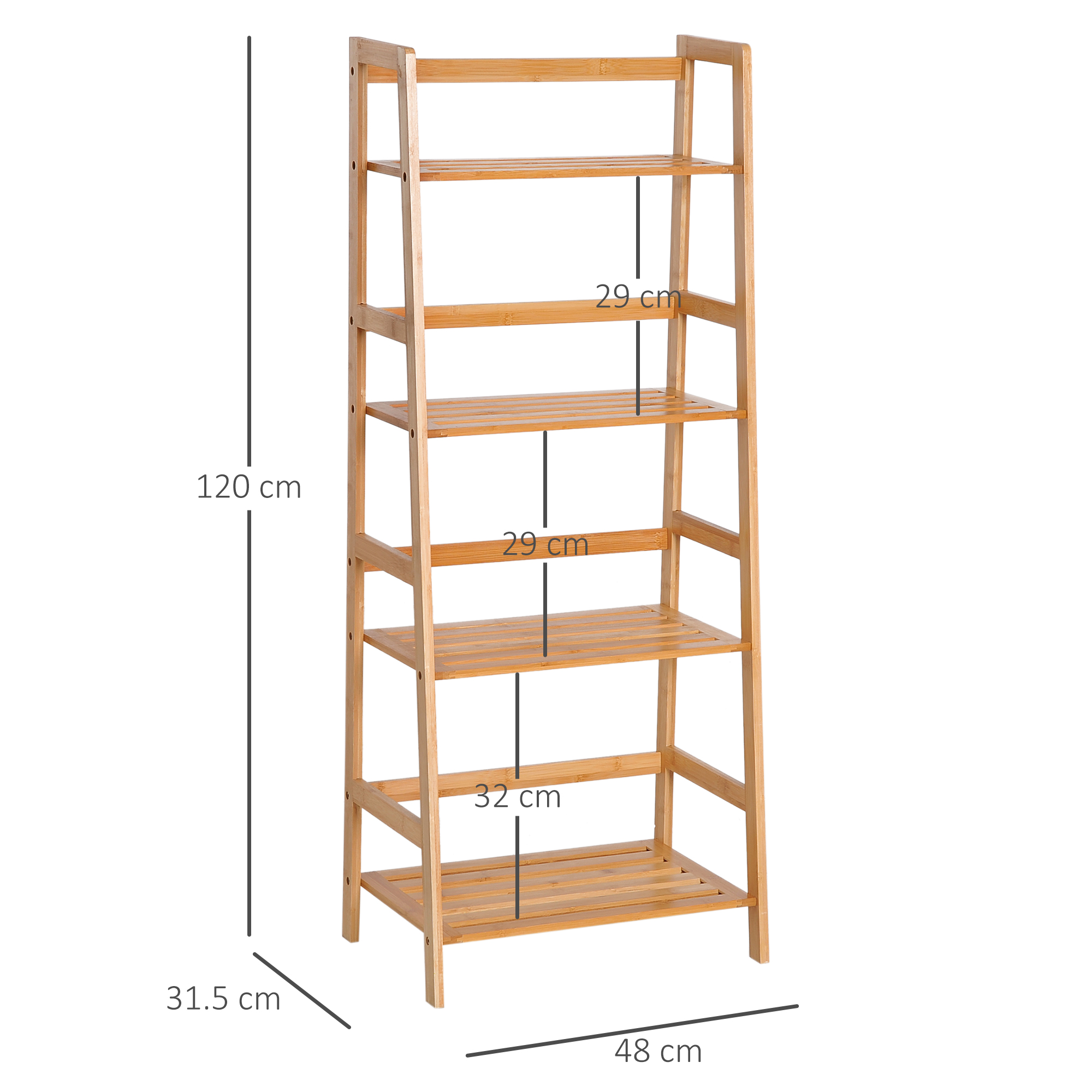 HOMCOM Bamboo Ladder Shelf, 4-Tier Bookshelf, Freestanding Bookcase for Living Room, Study, Bedroom, Home Office, 48 x 31.5 x 120cm, Natural Wood Effect 3