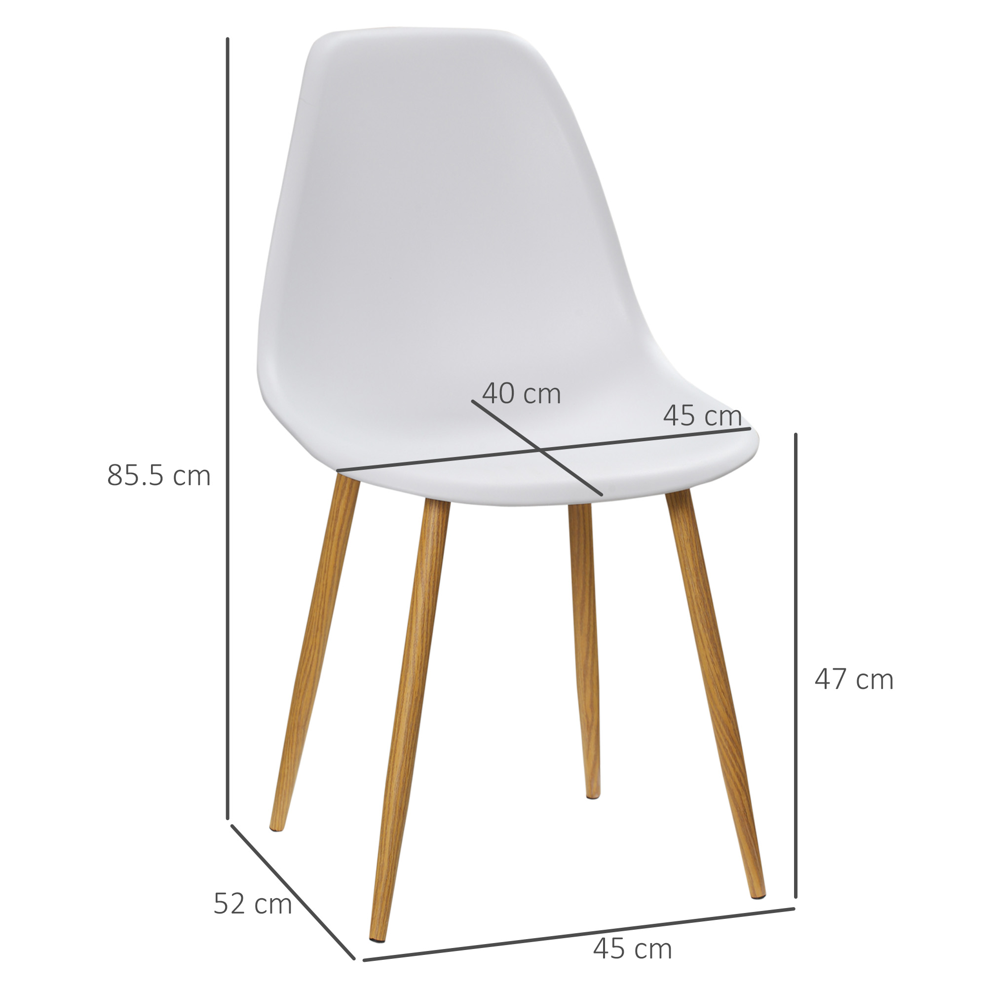 HOMCOM Modern Dining Chairs Set of 4, Kitchen Chairs with Backrest and Steel Legs for Dining Room, Living Room, White 3