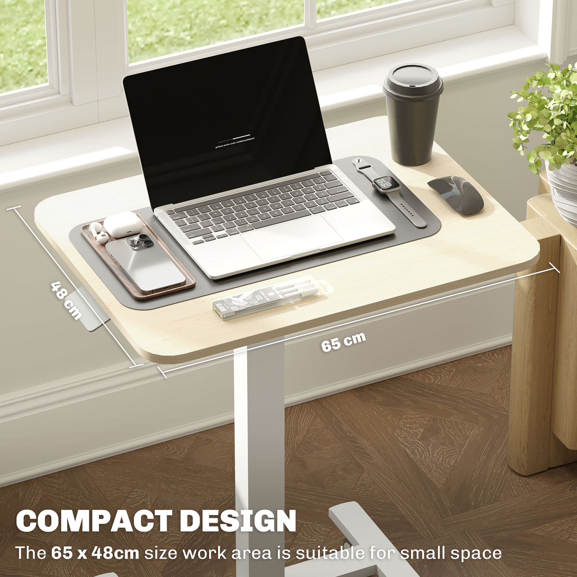 Vinsetto 68-108cm Height Adjustable Work Desk Wood-Effect/White 6