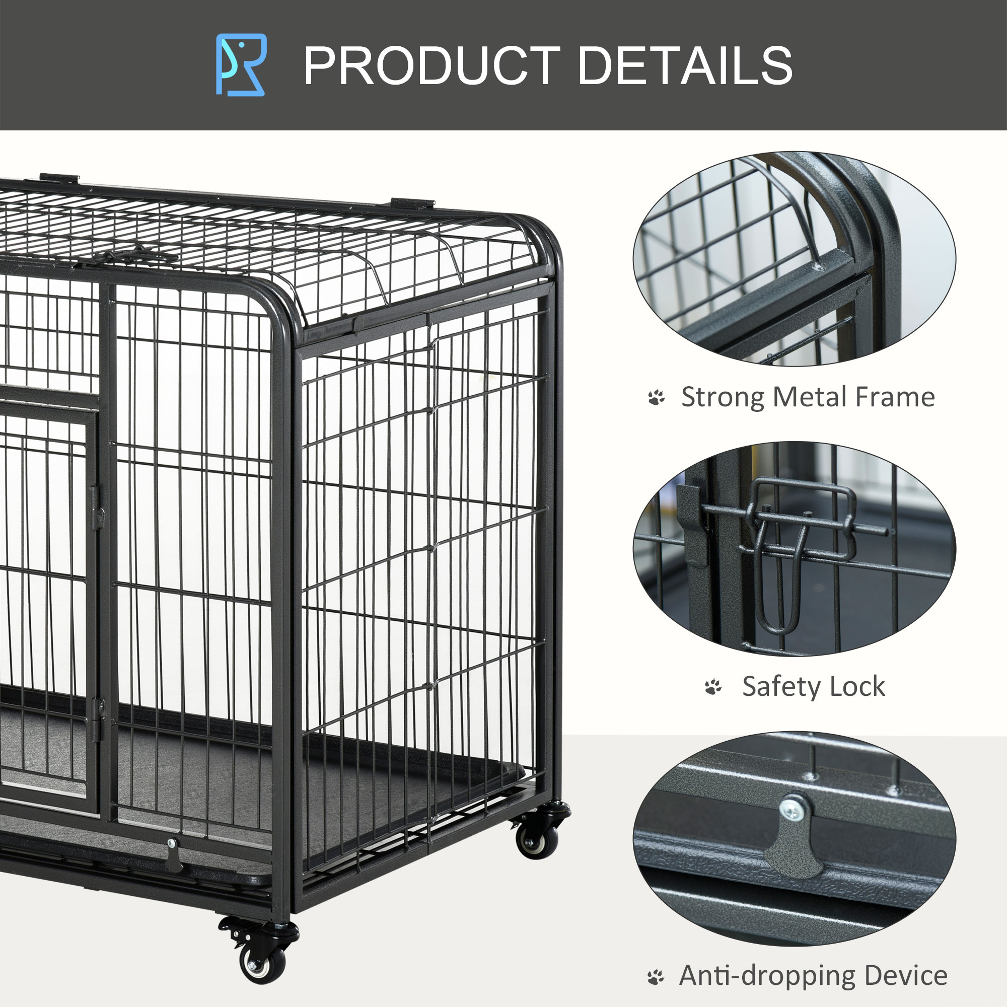 PawHut Metal Dog Cage Kennel Locking Door & Wheels Removable Tray Openable Top For Large Pets 109.5 x 71 x 78 cm 5