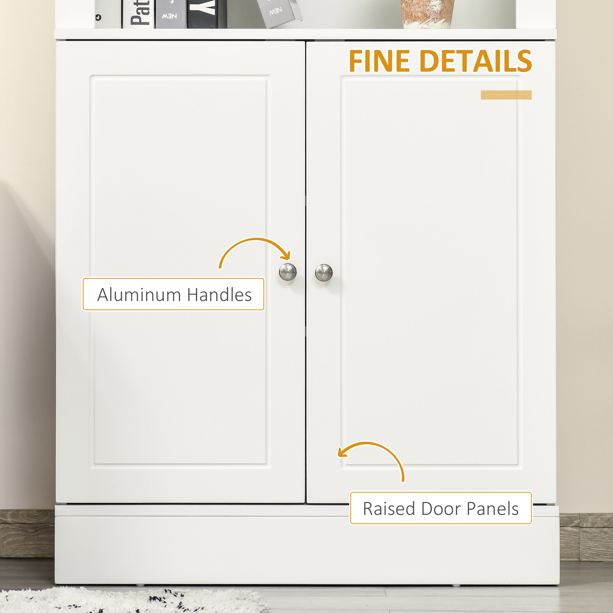HOMCOM Kitchen Cupboard with 6-tier Shelving, Freestanding Storage Cabinet, Pantry Cupboard with 3 Open Compartments and Double-door Cabinet with Adjustable Shelves, White 6
