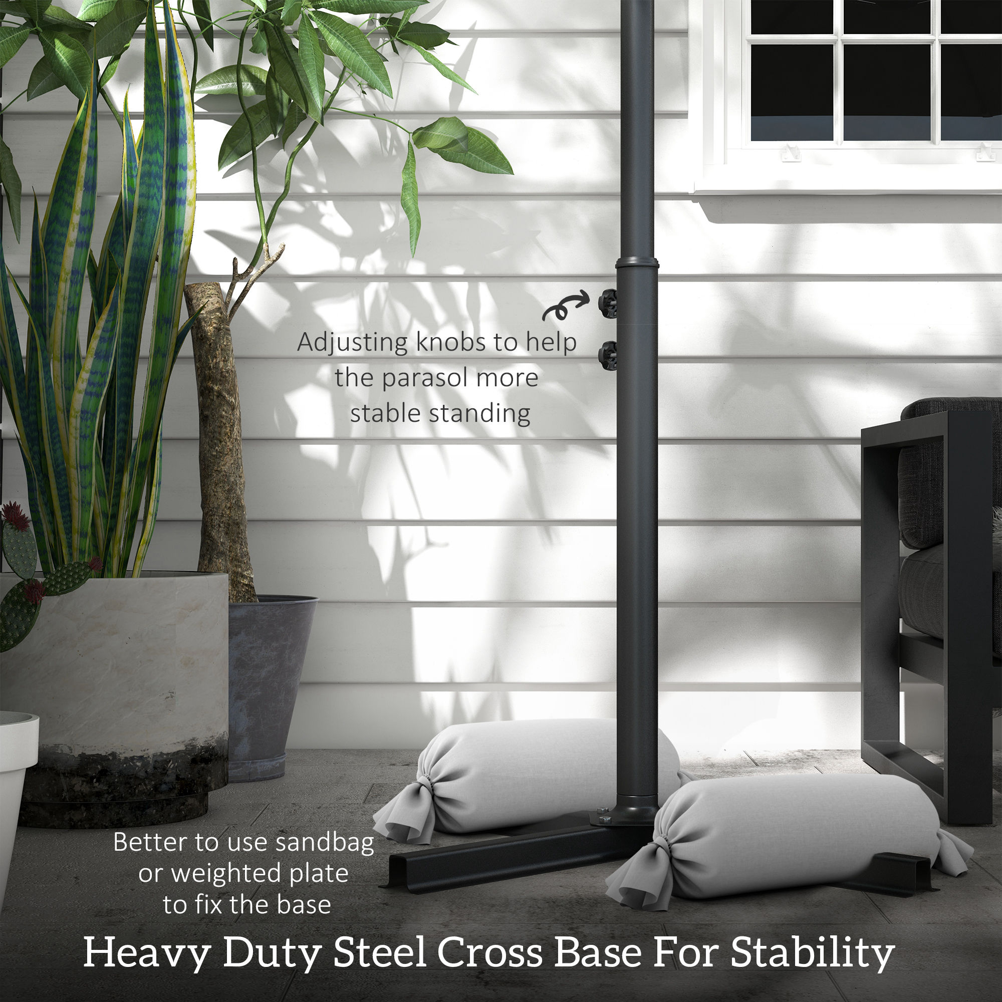Outsunny 3m Solar LED Light Offset Cantilever Parasol Beige 6