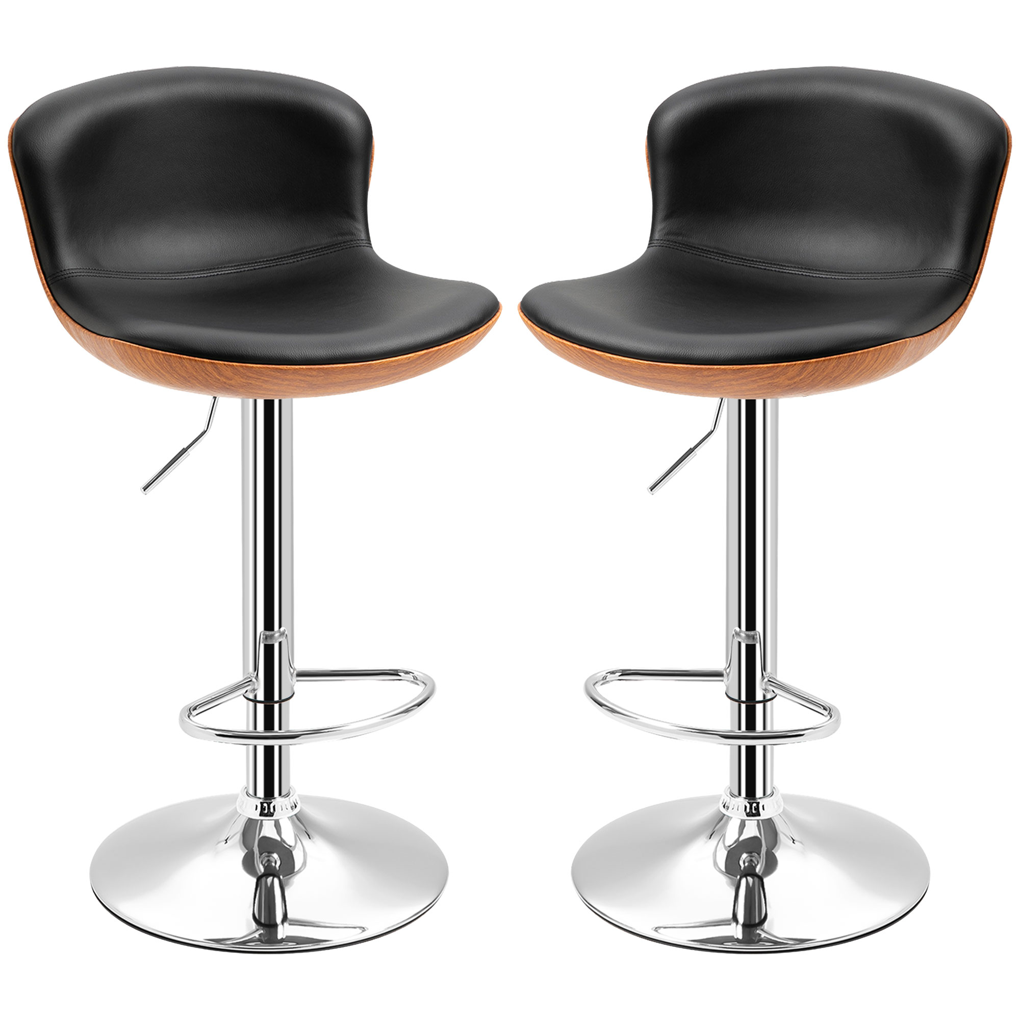 2 Tabourets De Bar Pivotants HOMCOM - Hauteur Réglable, Assise En Bois, Design Blanc Moderne