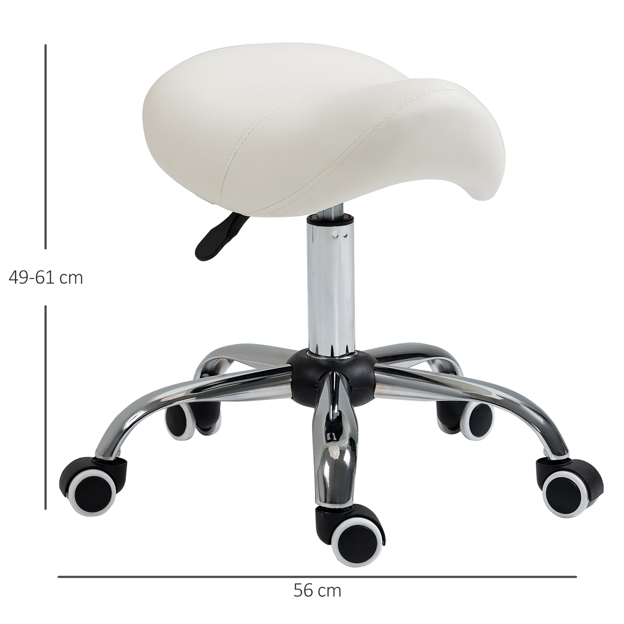 HOMCOM Cosmetic Stool 360° Rotate Height Adjustable Salon Massage Spa Chair Hydraulic Rolling Faux Leather Saddle Stool, Cream 3
