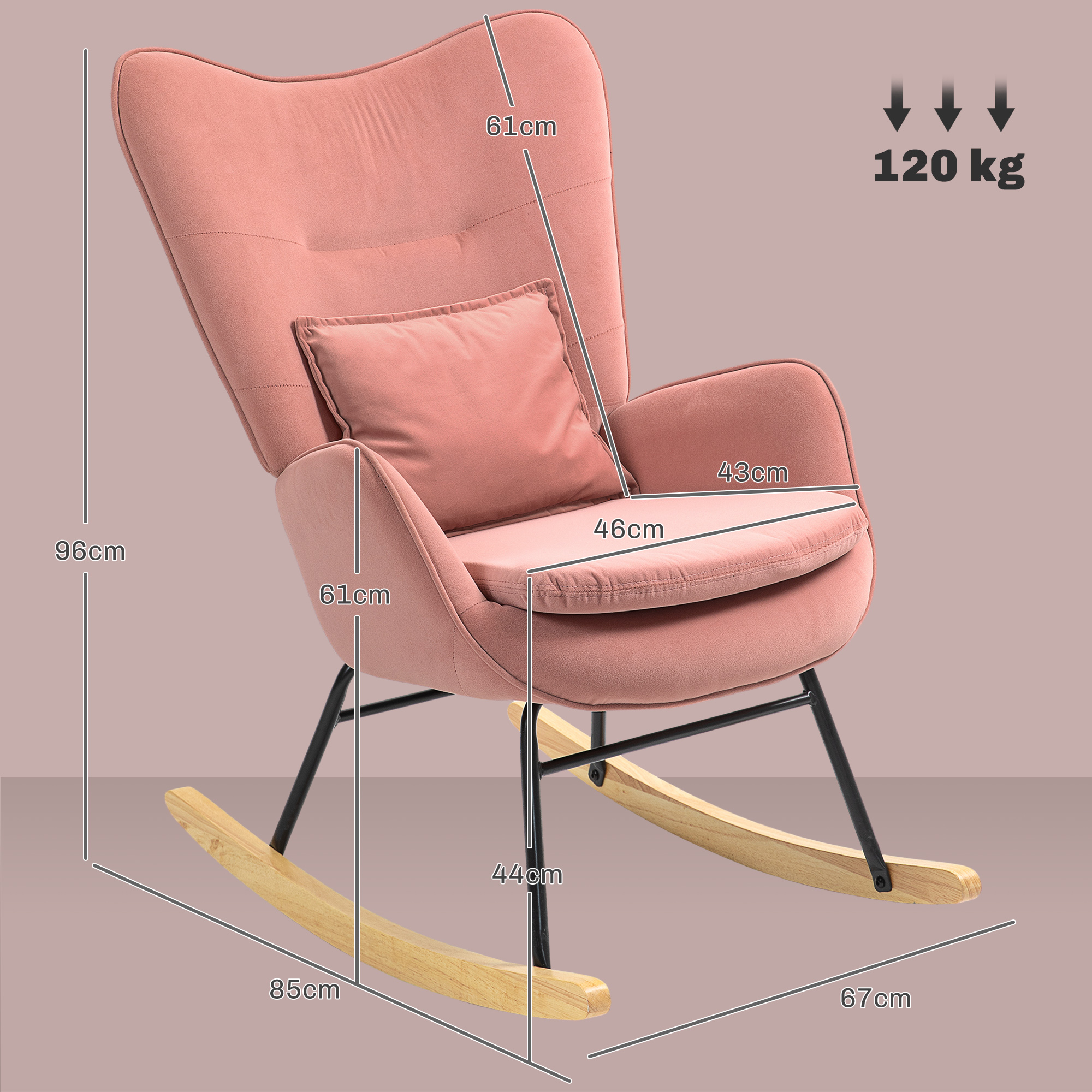 HOMCOM Velvet-Feel Rocking Armchair Pink 3
