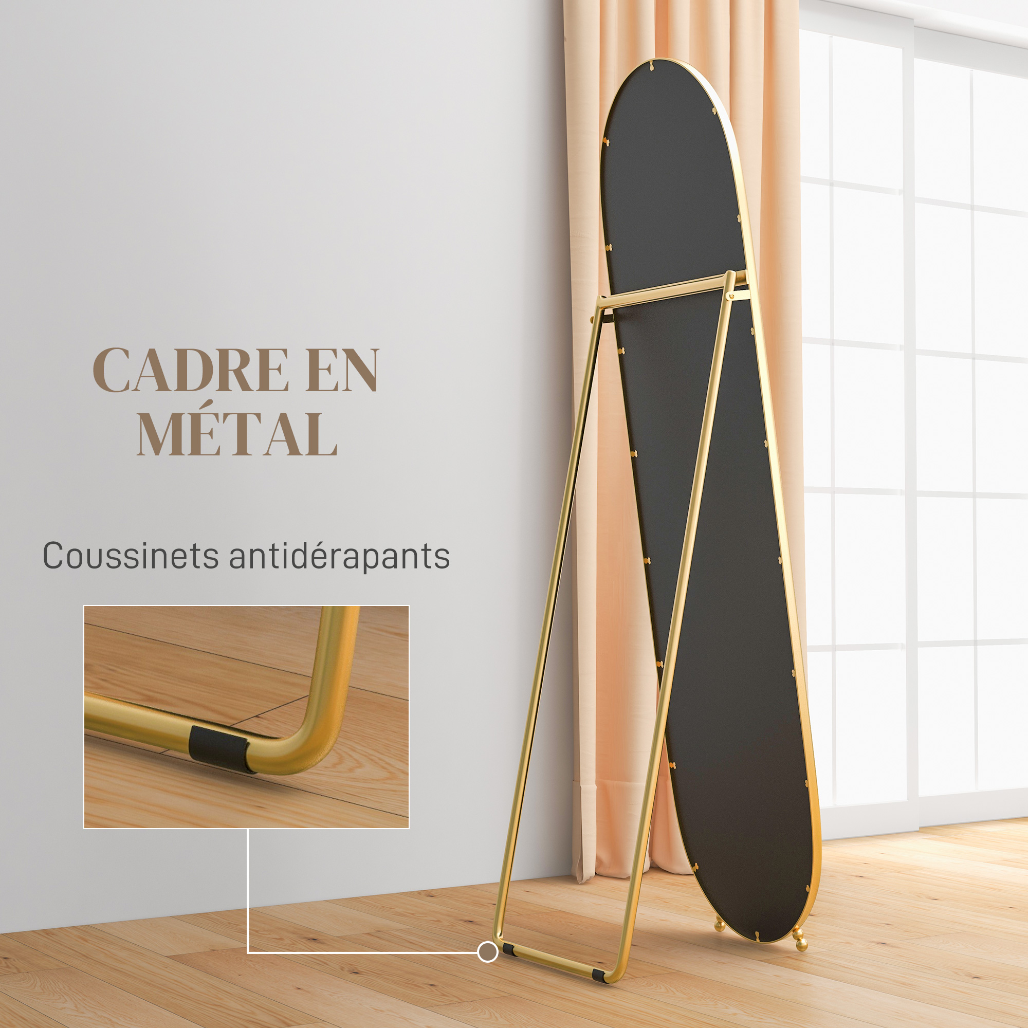 HOMCOM Miroir sur pied ou mural 150 cm avec étagère de rangement, grand