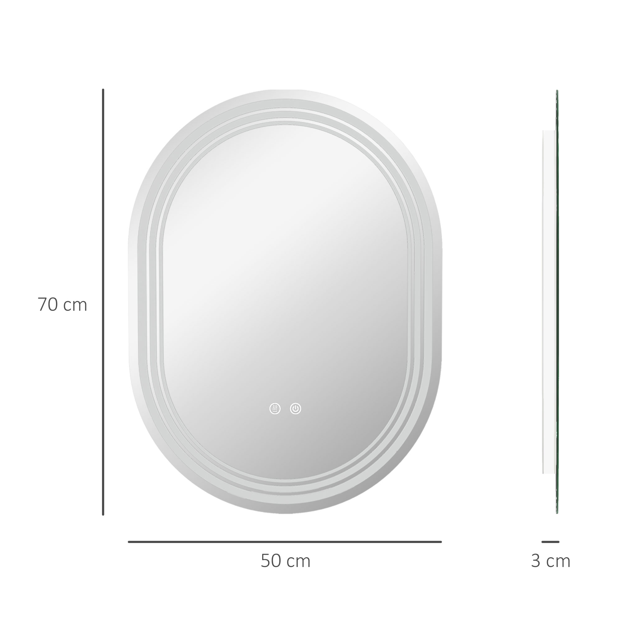 kleankin 700 x 500mm Bathroom Mirror with LED Lights Makeup Mirror with Anti-fog Touch, Switch, Vertical or Horizontal 3