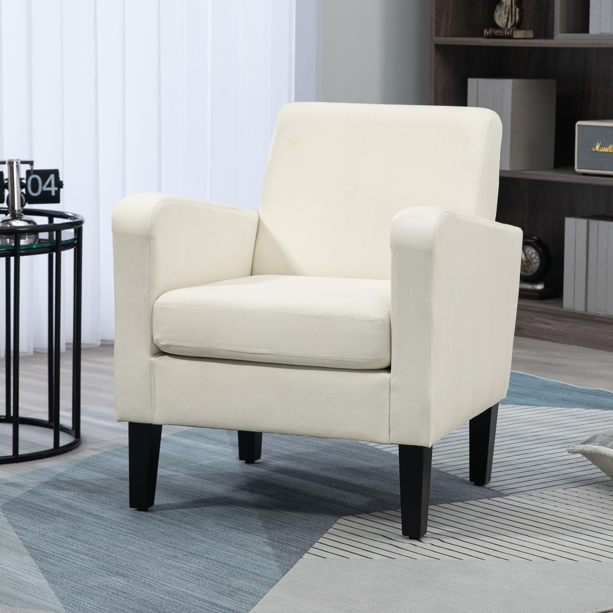 HOMCOM 2 Pieces Modern Armchairs with Rubber Wood Legs, Upholstered Accent Chairs, Single Sofa for Living Room, Bedroom, Cream White 9