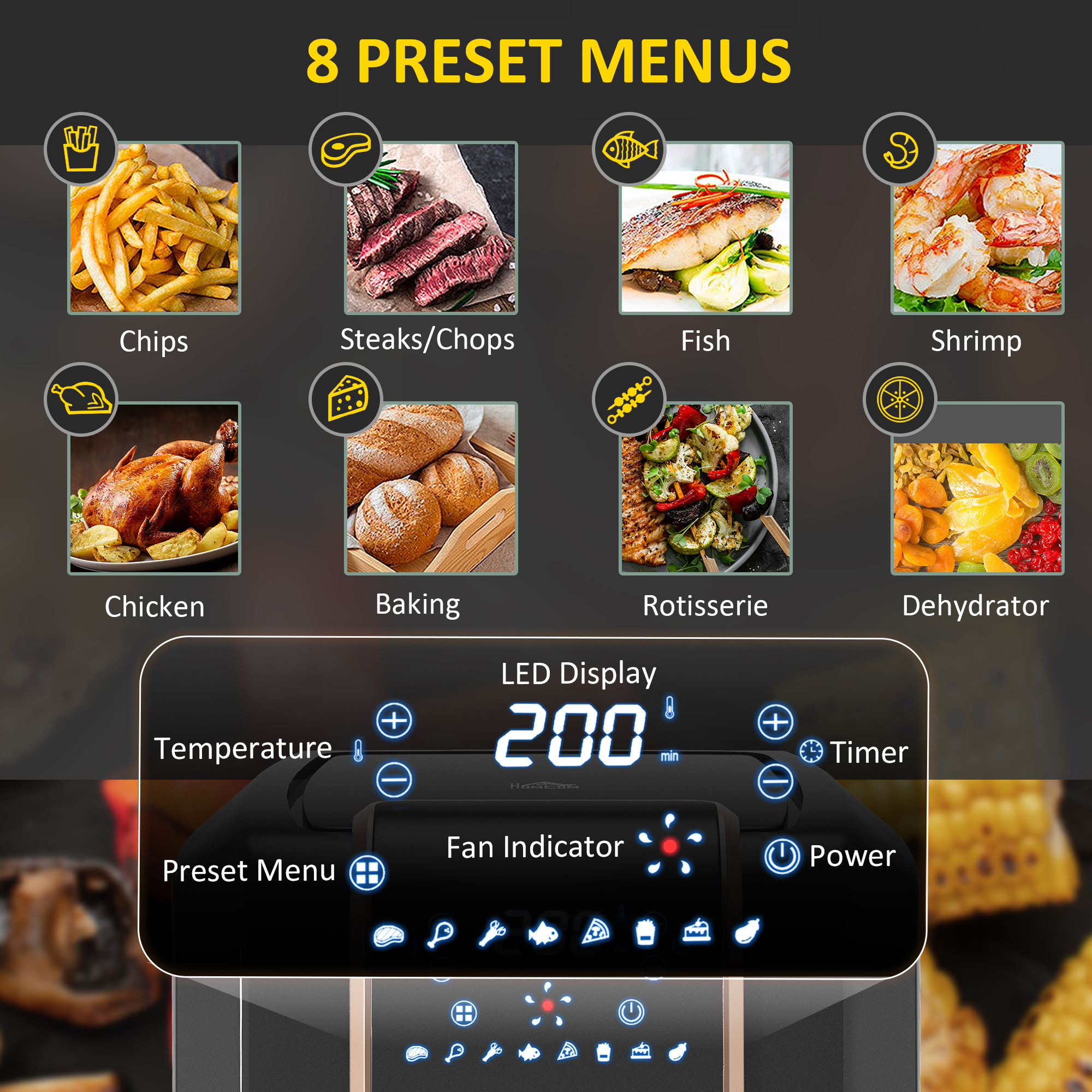 HOMCOM 6.5L Single Basket Air Fryer, 80-200°C Temperature, Black and Gold Tone 4