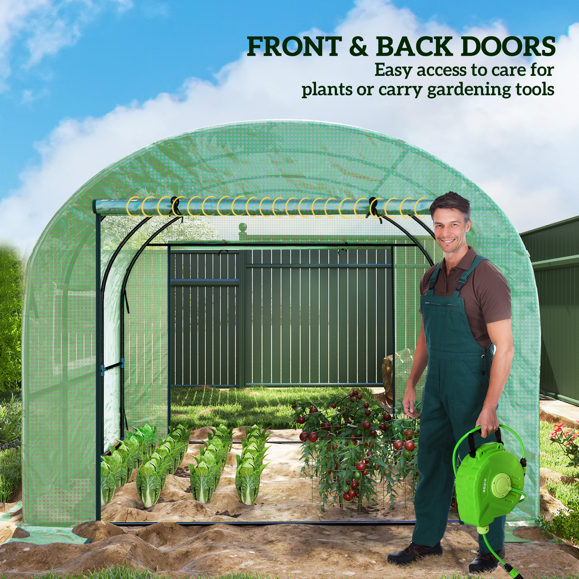 Outsunny 300 x 300cm Walk-In Polytunnel Greenhouse Green 5