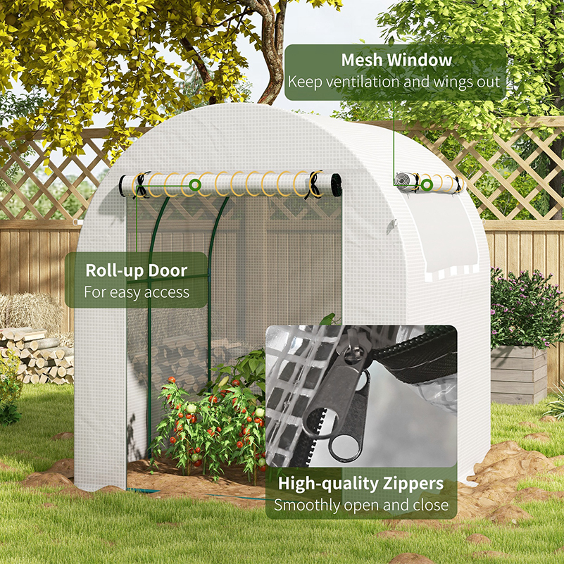 Outsunny Walk in Polytunnel Greenhouse, Green House for Garden with Roll-up Window and Door, 1.8 x 1.8 x 2 m, White 6