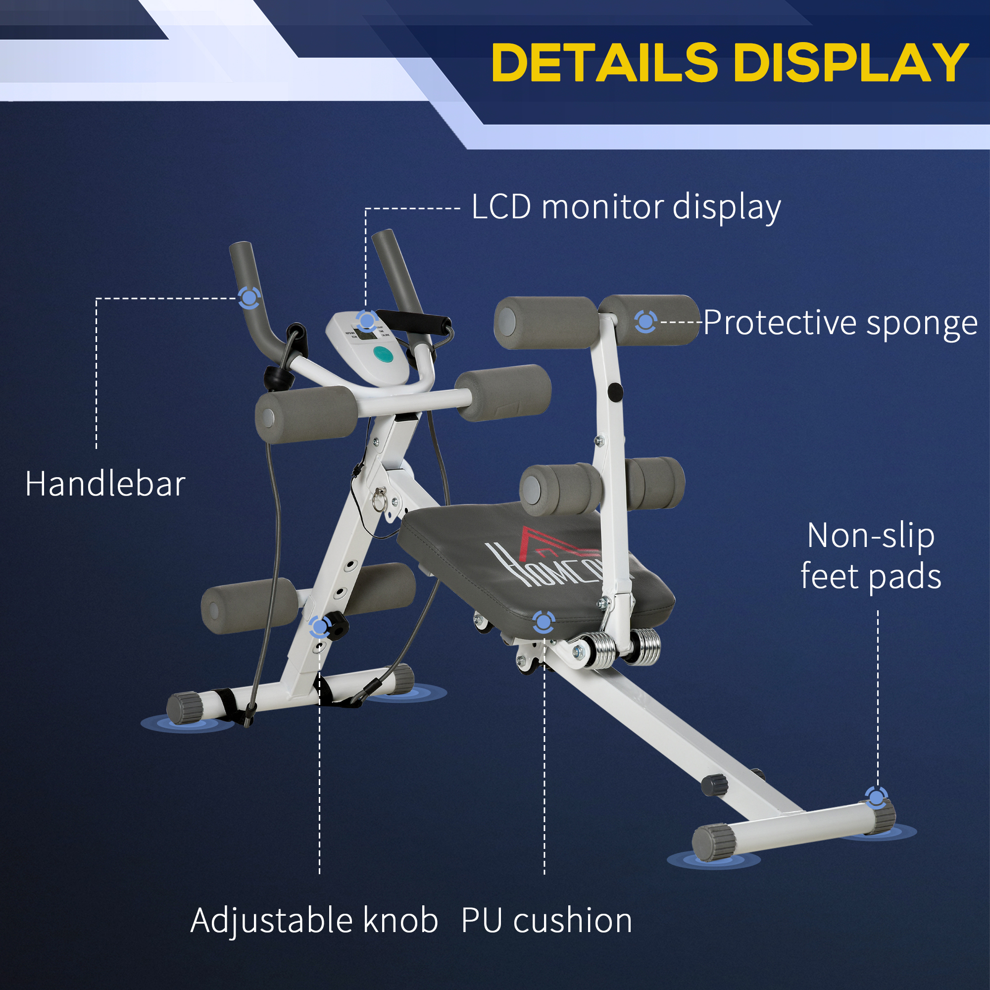 HOMCOM 2-IN-1 Core Abdominal Ab Trainer Sit Up Bench with LCD Screen, Adjustable Fitness Crunch Machine for Home GYM 7