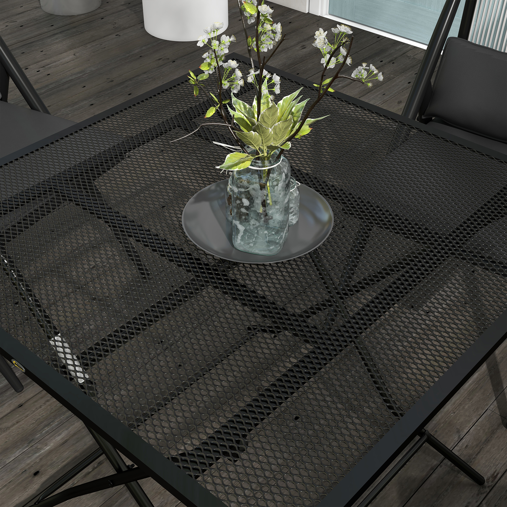 Tavolo Da Giardino Pieghevole Quadrato Outsunny - 80x80x74 Cm, Nero, Piano A Rete In Acciaio - Foto 8