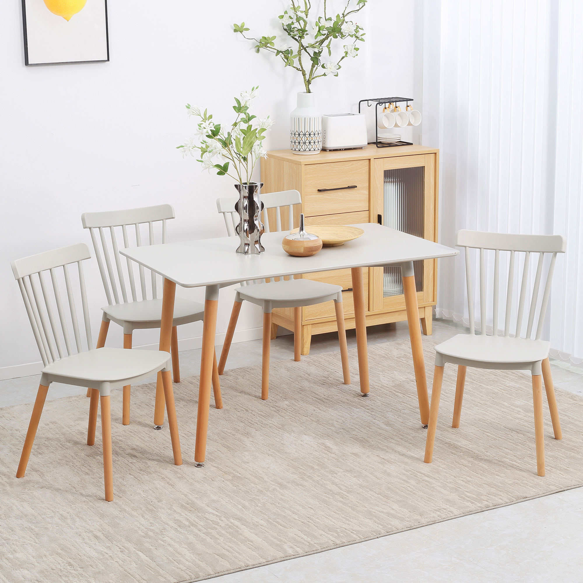 HOMCOM 5 Piece Dining Table Set with Beech Wood Legs, Space Saving Table and 4 Chairs for Small Kitchens, Grey 2