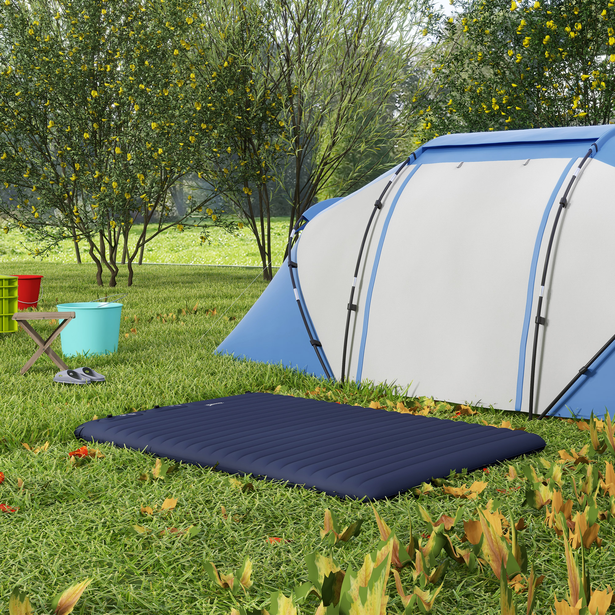 Outsunny Double Inflatable Mattress, with Built-In Pump Blue 7
