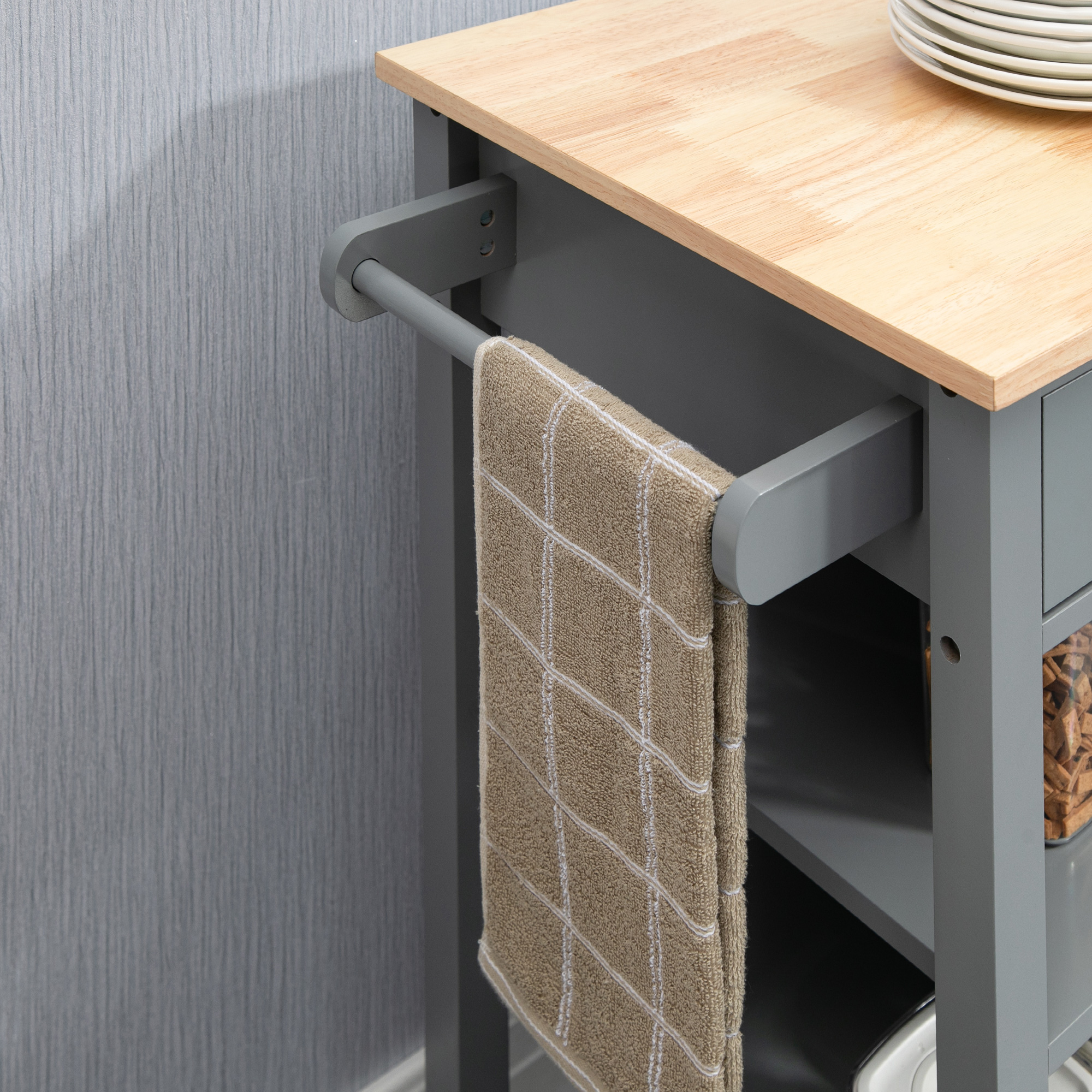 HOMCOM Compact Kitchen Trolley Utility Cart on Wheels with Open Shelf & Storage Drawer for Dining Room, Kitchen, Grey 8