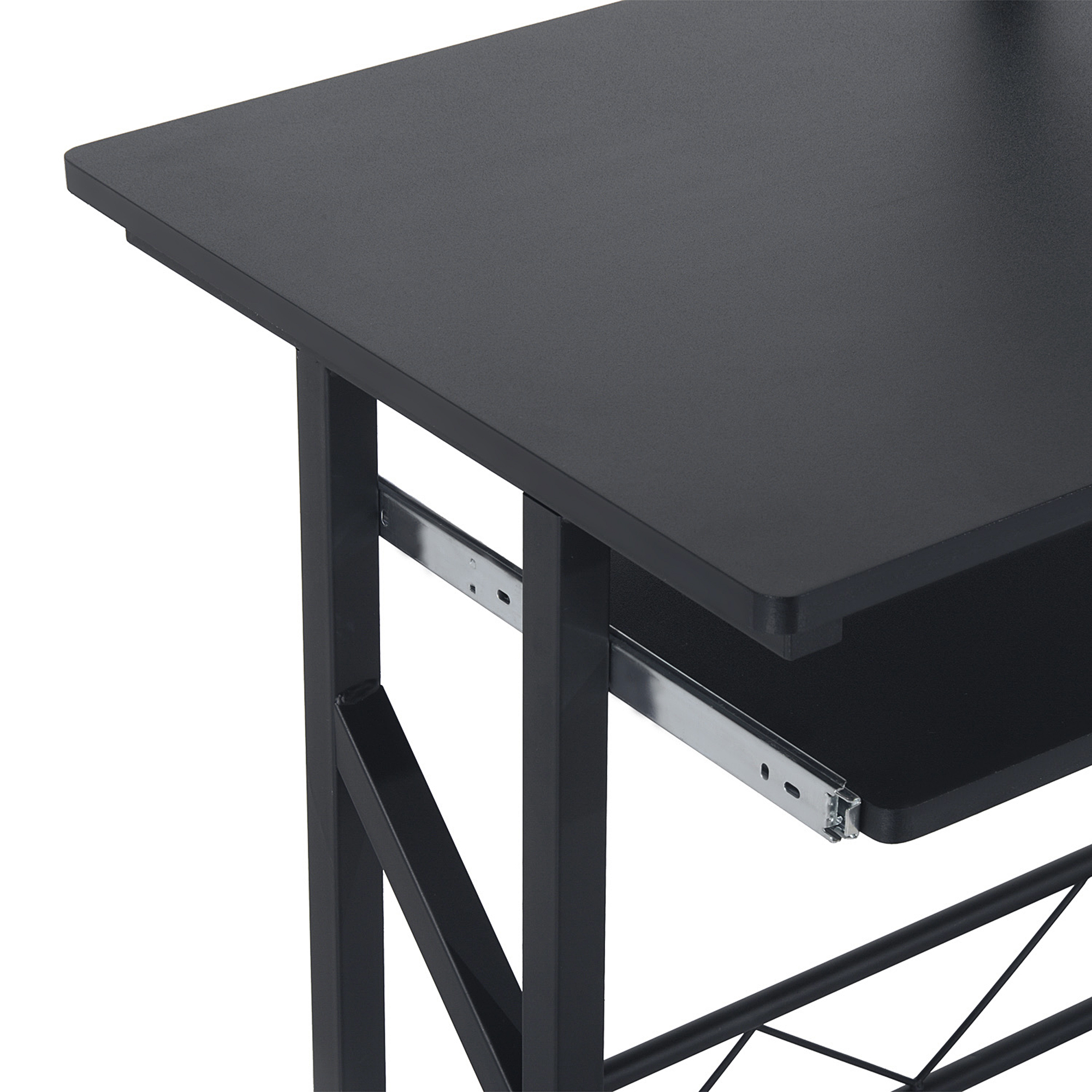 HOMCOM Computer Desk with Display Stand, Sliding Keyboard Tray Drawer and Host Box Shelf Home Office Workstation Black 8