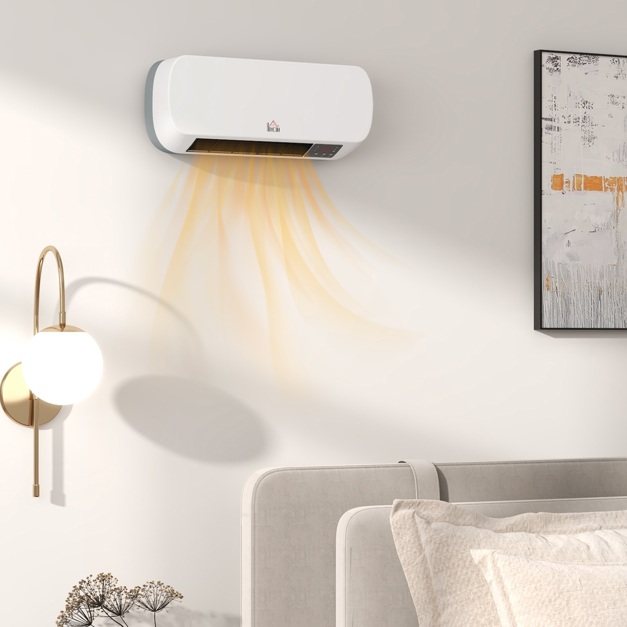 HOMCOM 2000W Wall Mounted Ceramic Space Heater, 10-49°C Temperature, White 2