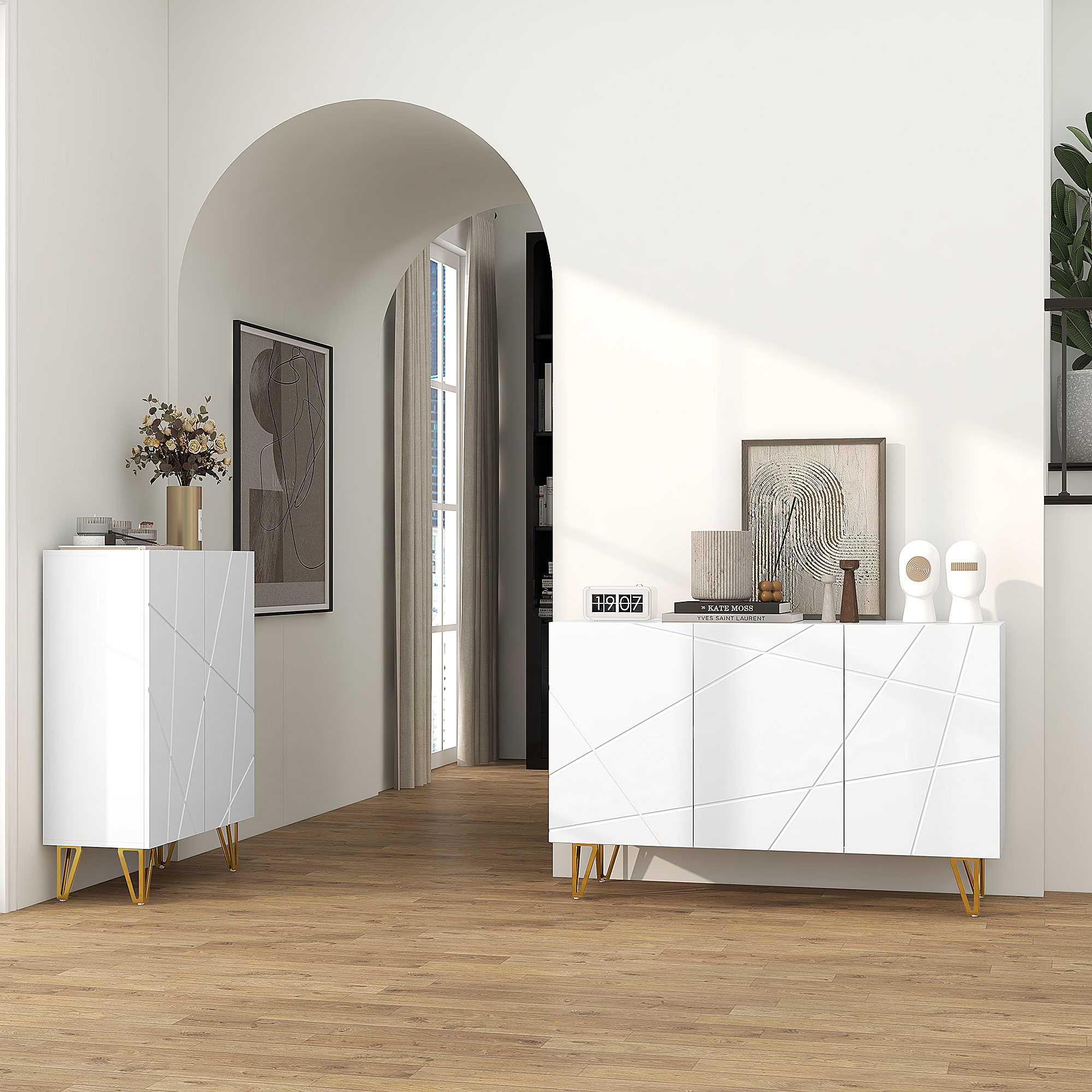 HOMCOM Modern Luxe High Gloss Sideboard, with Hairpin Legs White 9