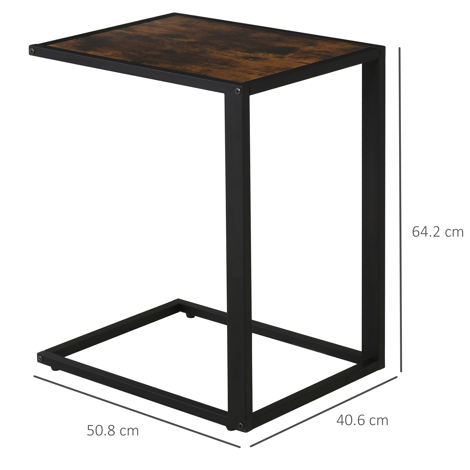 HOMCOM C-Shaped Side Table, Bedside Table with Metal Frame, Accent Sofa Couch Table for Living room, Bedroom, Brown and Black 3