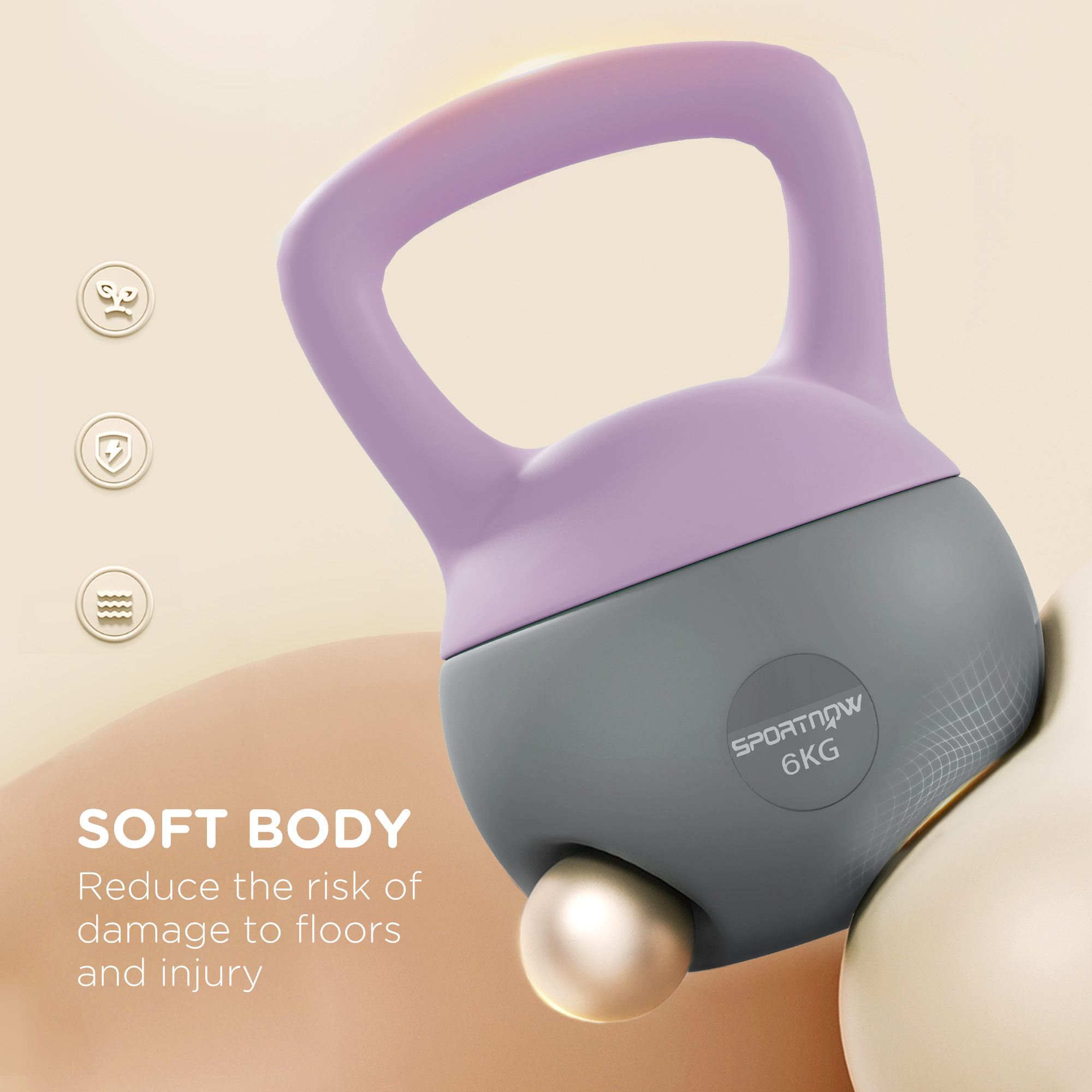 SPORTNOW 6KG Soft Kettlebell, Kettle Bell with Non-Slip Handle for Home Gym, Weight Lifting, Strength Training, Purple/Grey 4