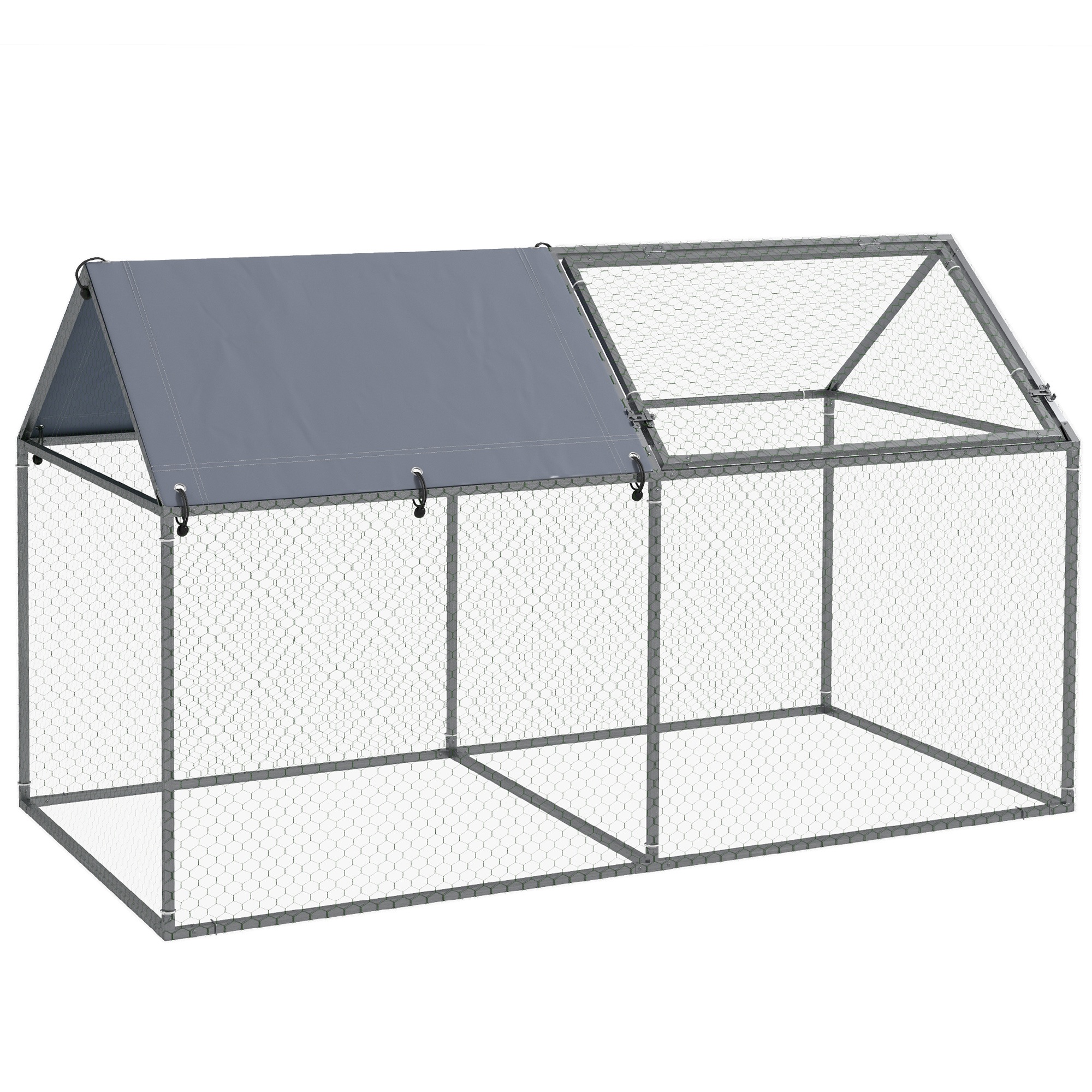 PawHut Parque para Mascotas de Acero con 1 Puerta Superior y 1 Tela Superior de Anti-UV para Exterior 198x100x120 cm Plata   Aosom España
