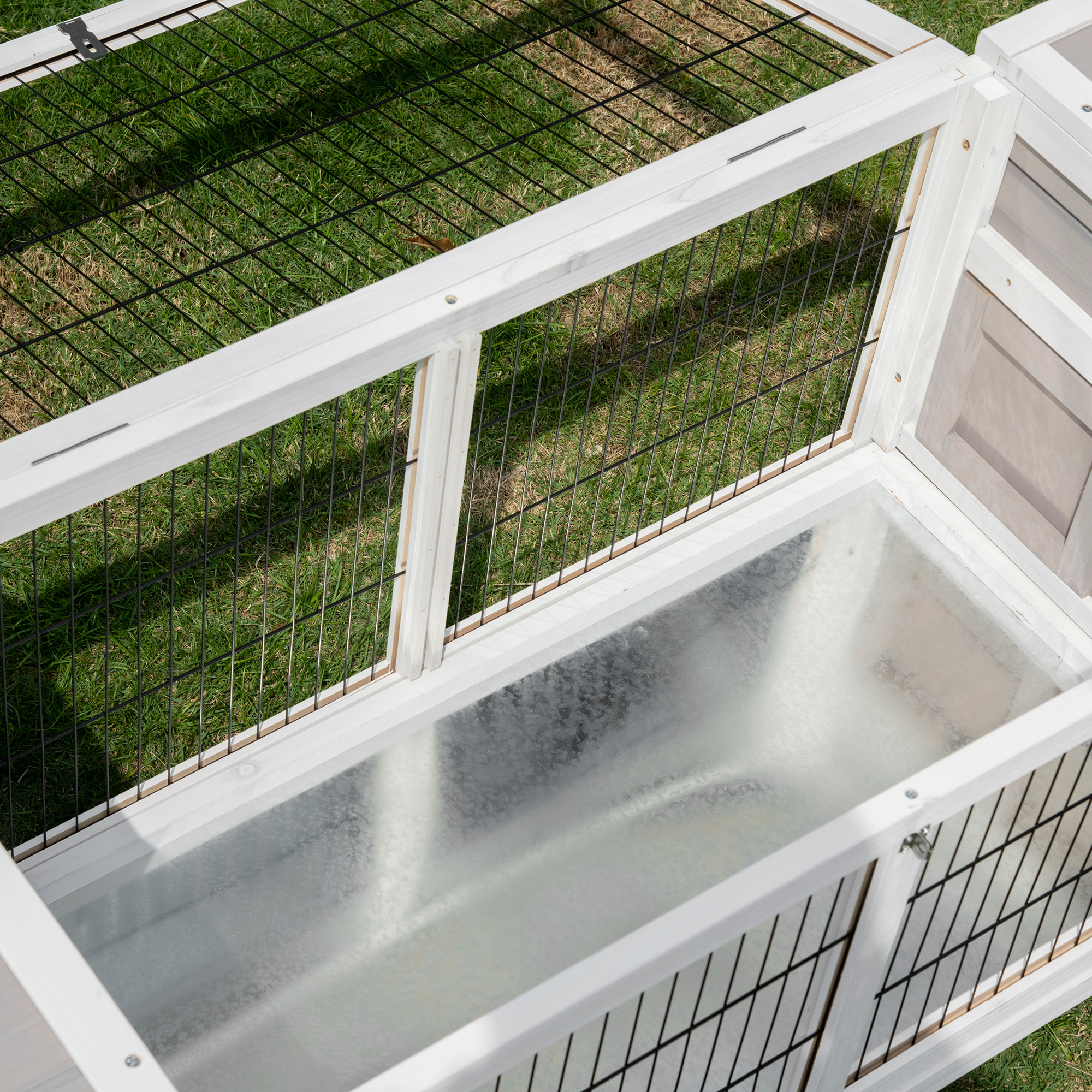 PawHut Rabbit Hutch and Run, with Removable Tray Grey 9