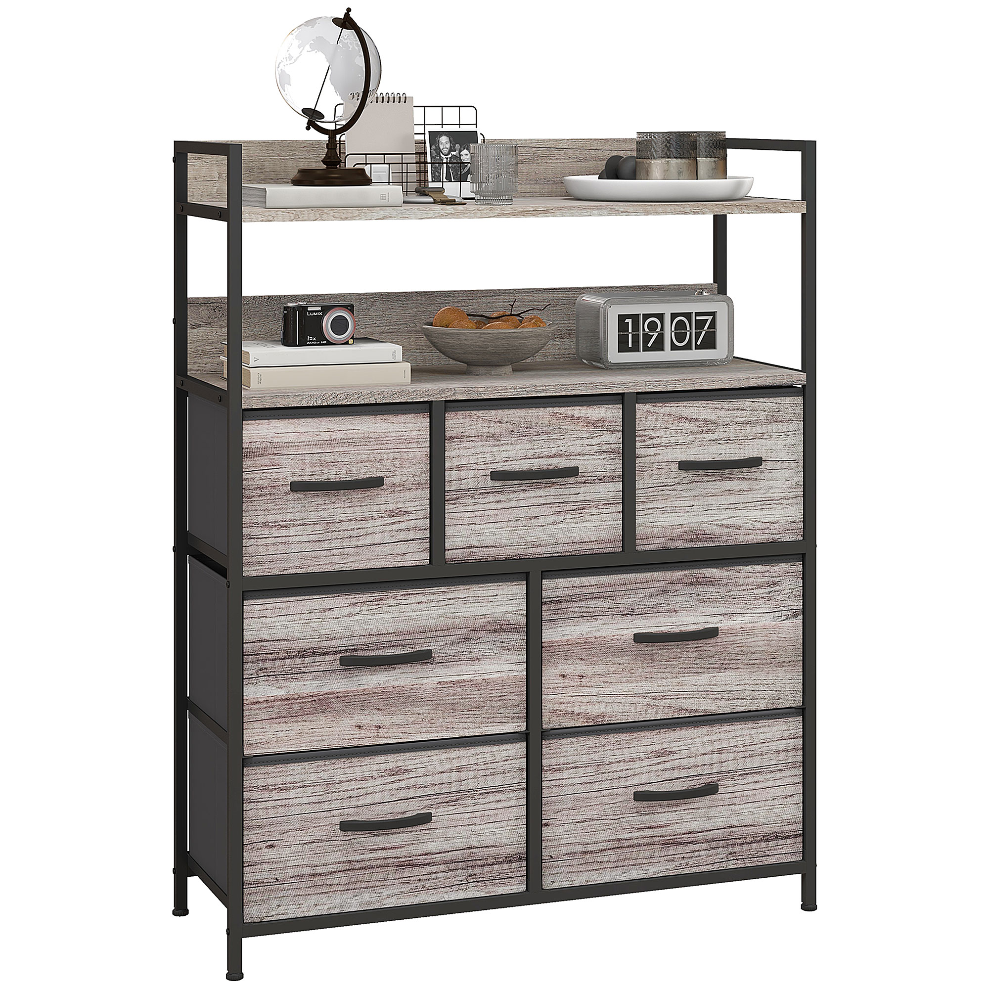 Product photograph of Homcom Rustic Chest Of Seven Fabric Drawers - Grey Wood Effect Aosom Uk from Aosom UK