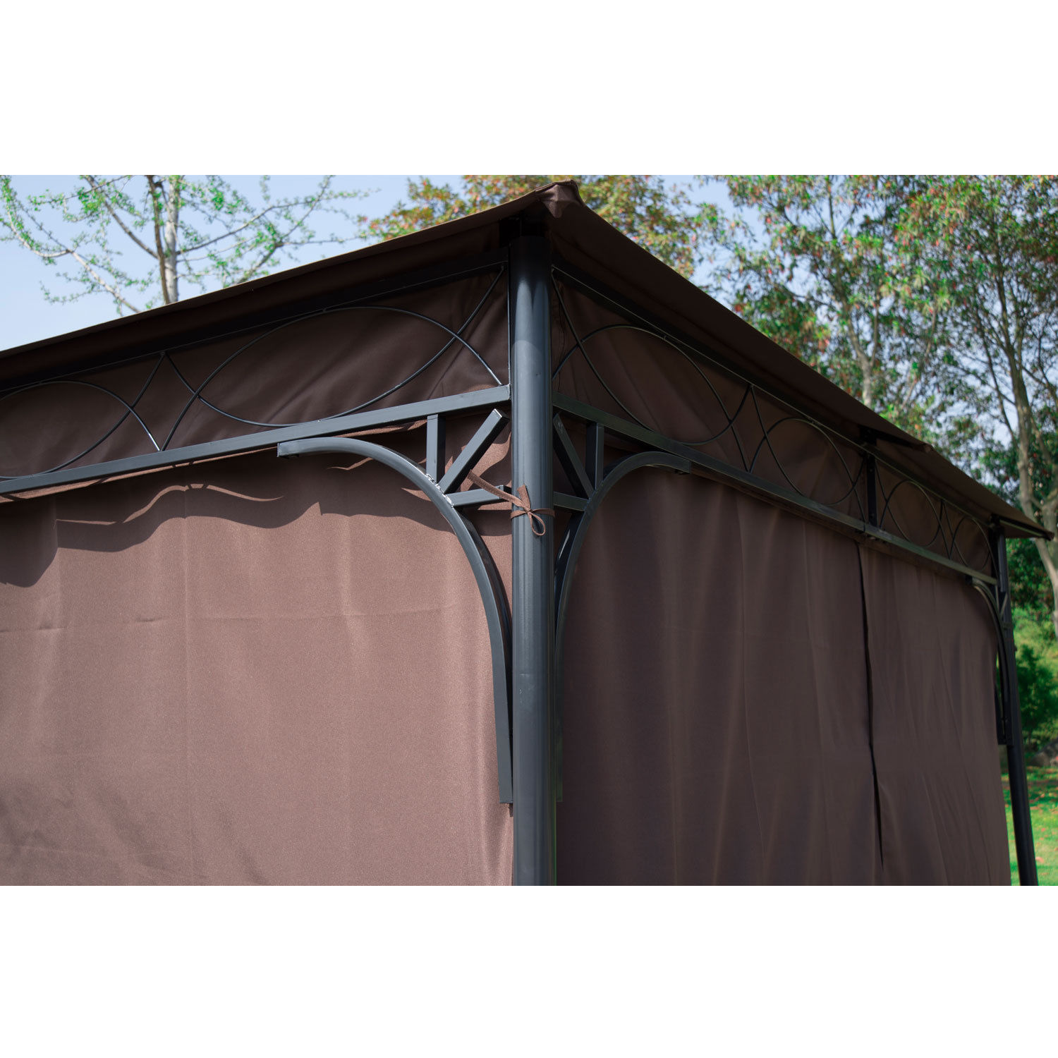 Outsunny 3 x 3(m) Garden Gazebo, Outdoor Gazebo Canopy Shelter with Curtains and Steel Frame for Lawn, Yard and Deck, Coffee 6