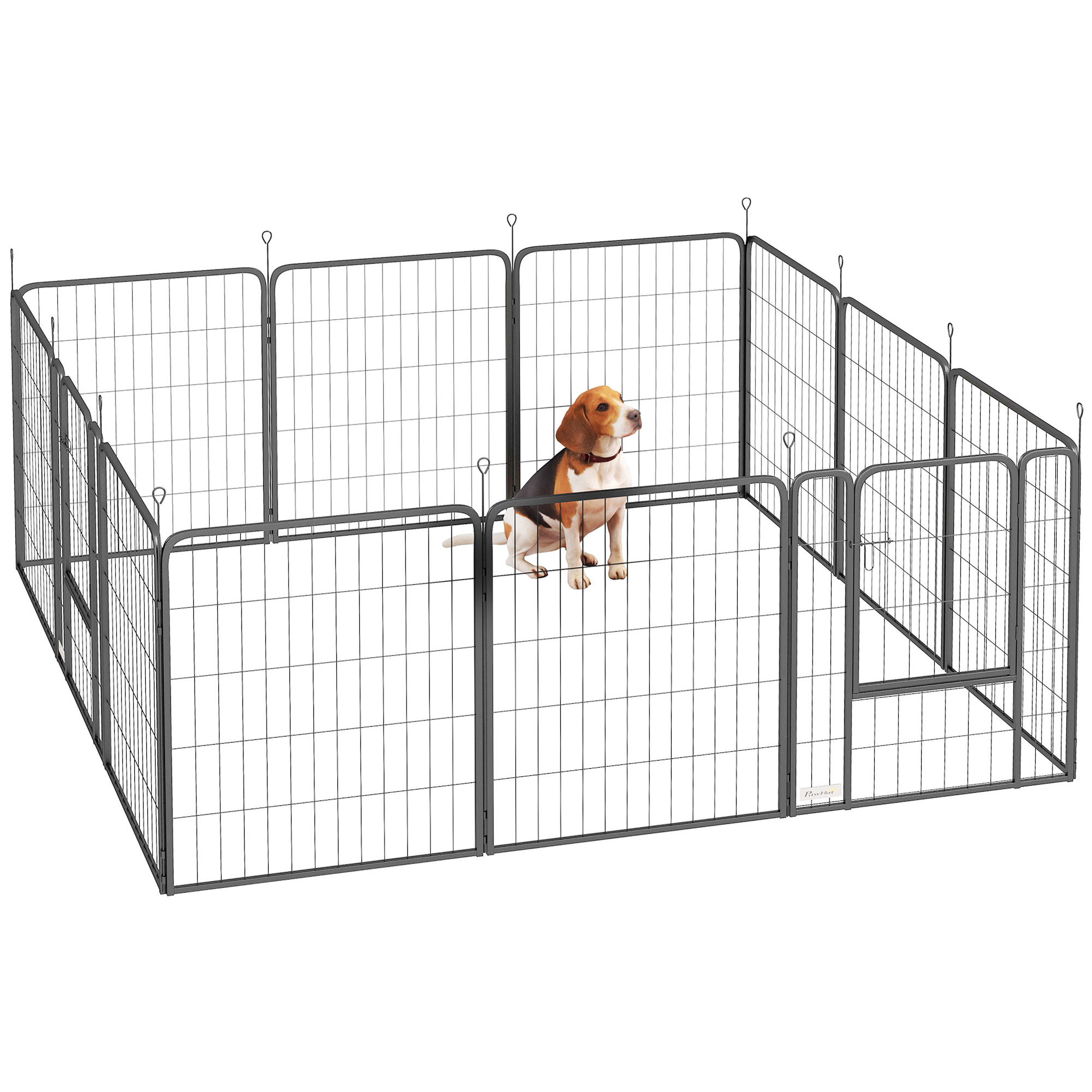 PawHut 12-Panel Solid Dog Playpen with Doors, for Small Dogs, 60cm High, Black