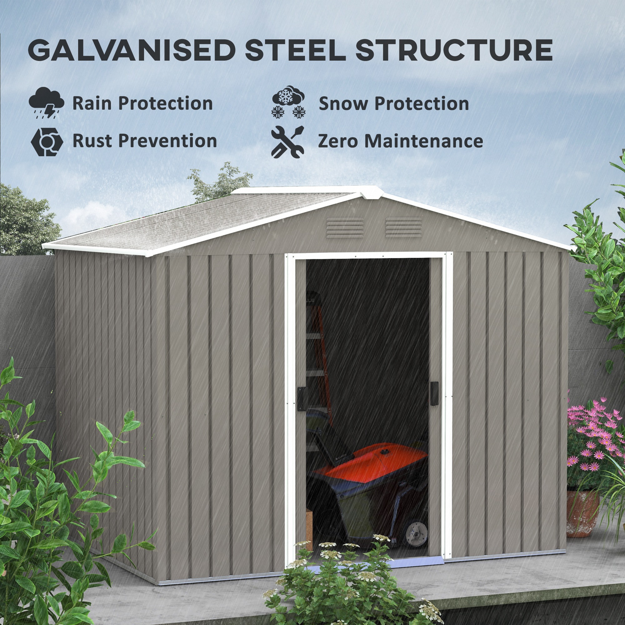 Outsunny 7.7 x 5.7ft Outdoor Garden Storage Shed, Metal Tool House with Ventilation and Sliding Doors, Light Grey 4
