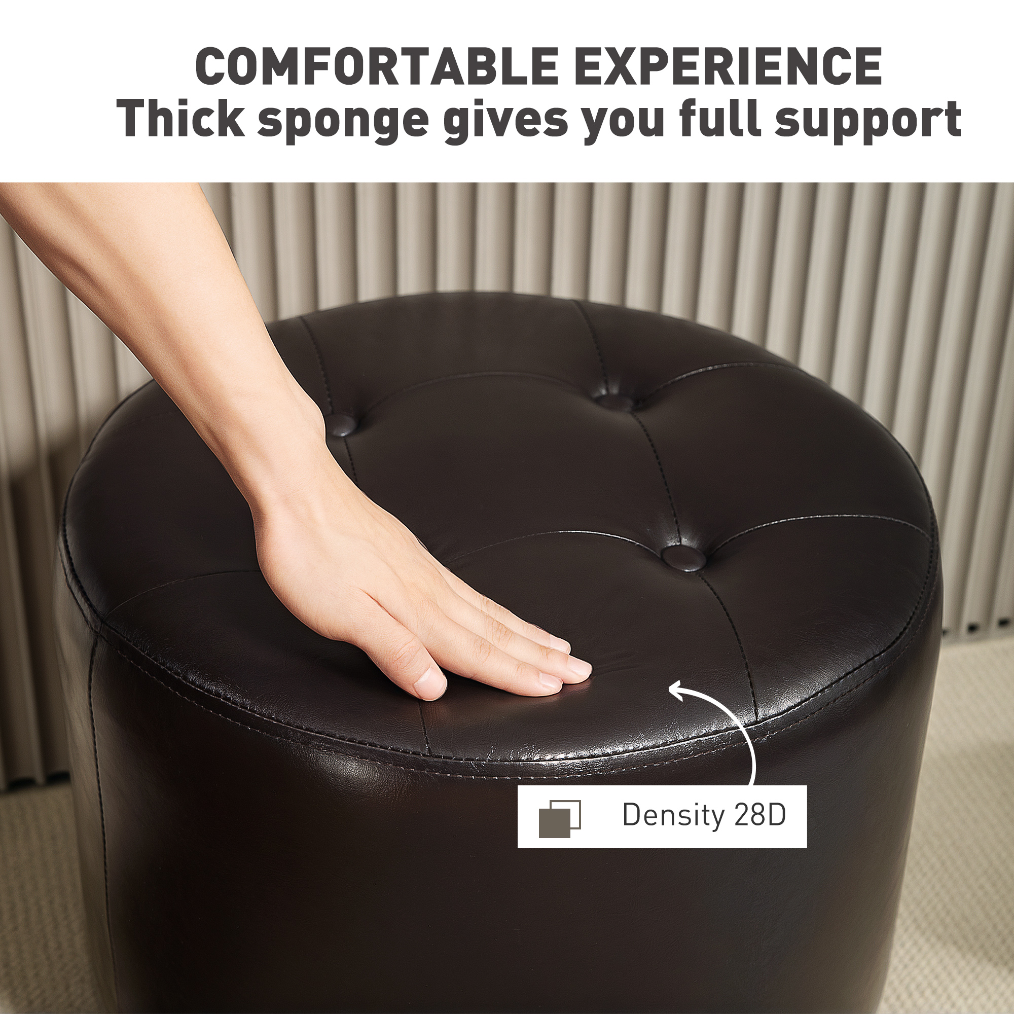 HOMCOM 360° Swivel Foot Stool Round PU Footstool with Thick Sponge Padding and Solid Steel Base, Brown 7