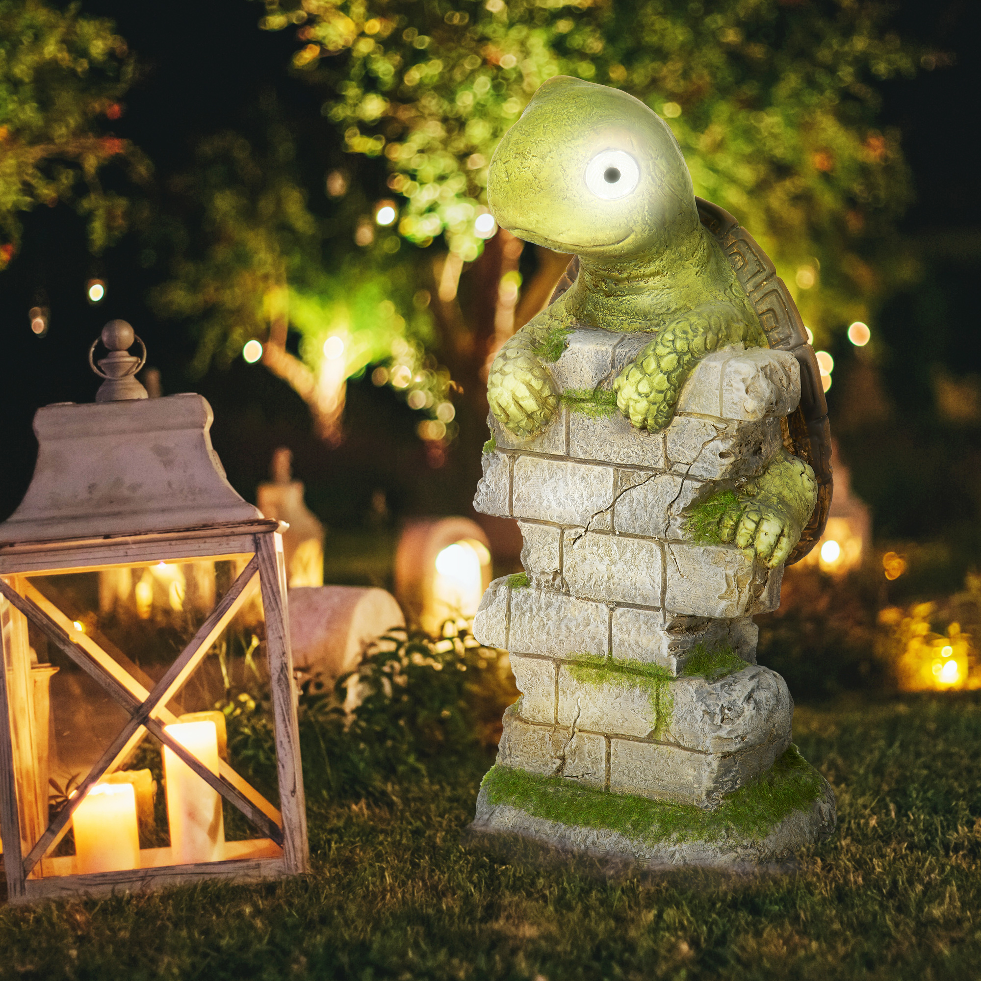 Outsunny Vivid Tortoise Art Sculpture with Solar LED Light, Colourful Garden Statue, Outdoor Ornament Home Decoration for Porch, Deck, Grass 2
