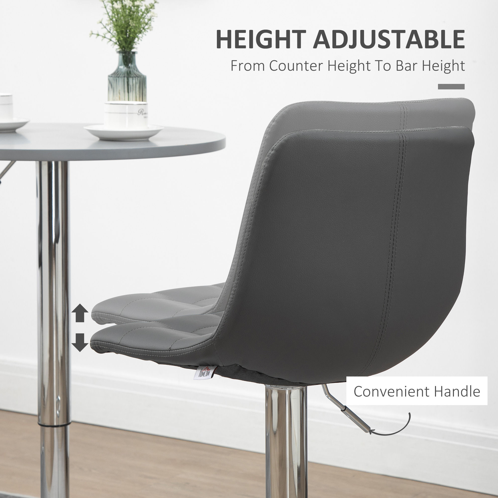 HOMCOM Adjustable Bar Stools Set of 2, Swivel PU Leather Upholstered Barstools with Tufted Seat and Back, Breakfast Bar Chairs for Kitchen Counter, Grey 5