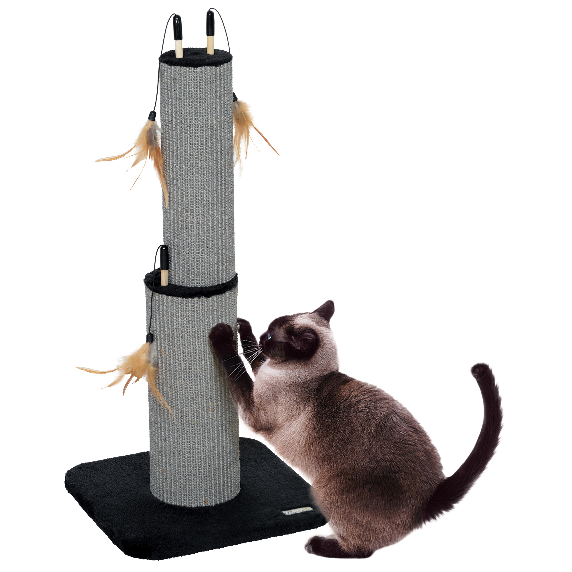 PawHut 78cm Tall 2 in 1 Cat Scratching Post with 3 Toy Feathers, Black Aosom UK