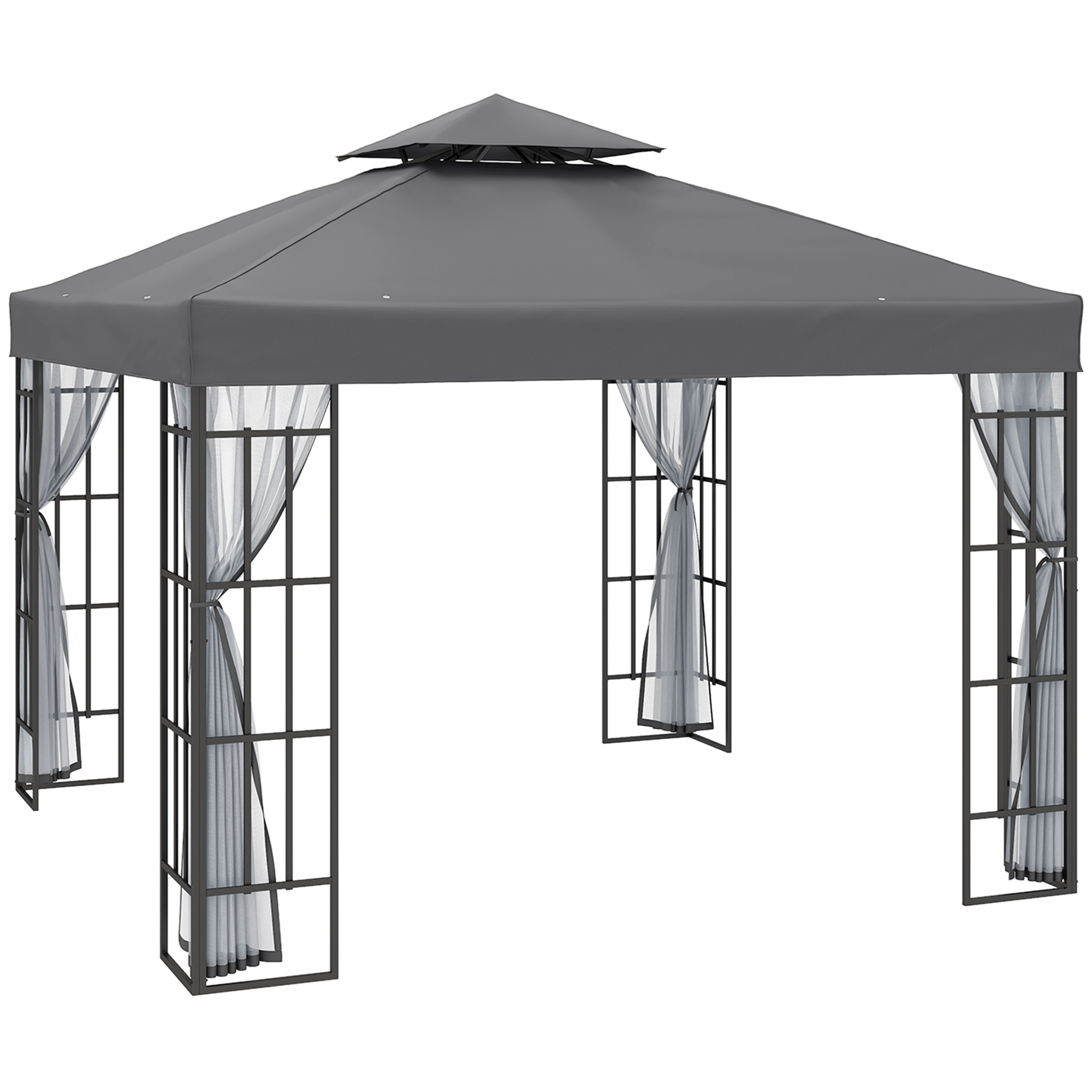Product photograph of Outsunny Patio Gazebo 3 X 3m Garden Pavilion Tent Shelter With 2 Tier Roof Mosquito Netting Steel Frame Grey from Aosom UK