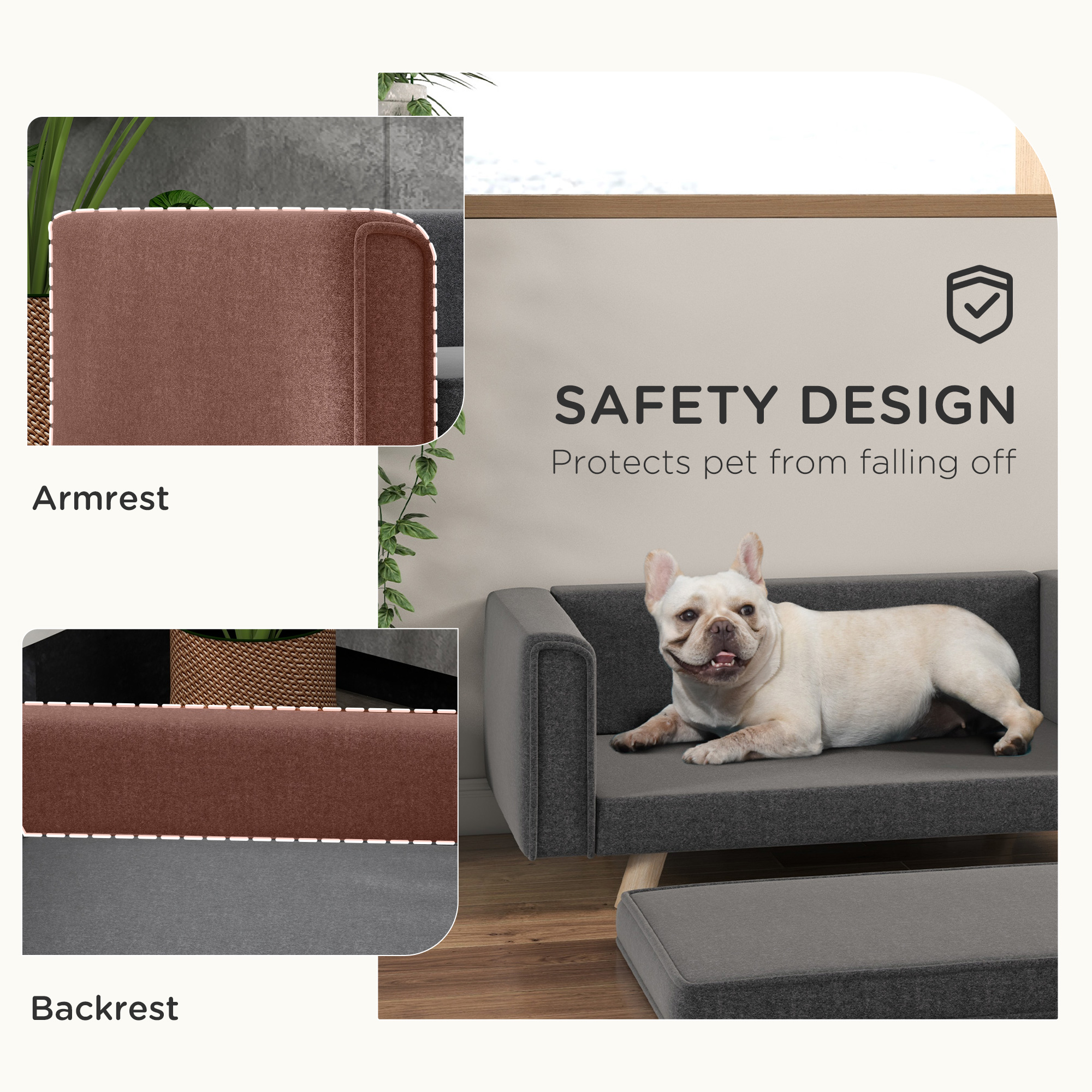 PawHut Elevated Dog Sofa Bed, with Cushion, for Medium and Small Dogs, Grey 7