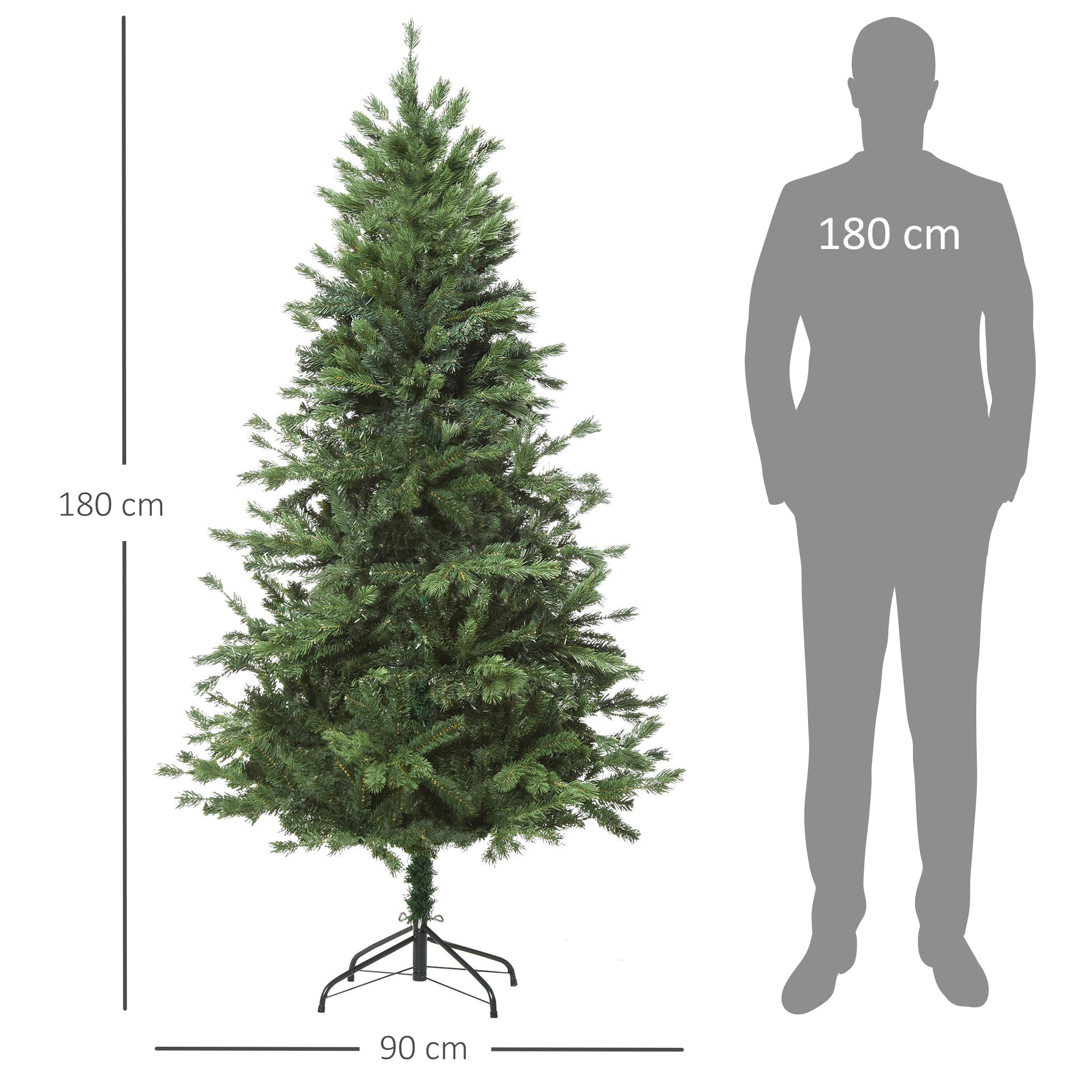 Albero Di Natale Artificiale HOMCOM 180cm Con 696 Rami, Base Pieghevole, Aspetto Realistico