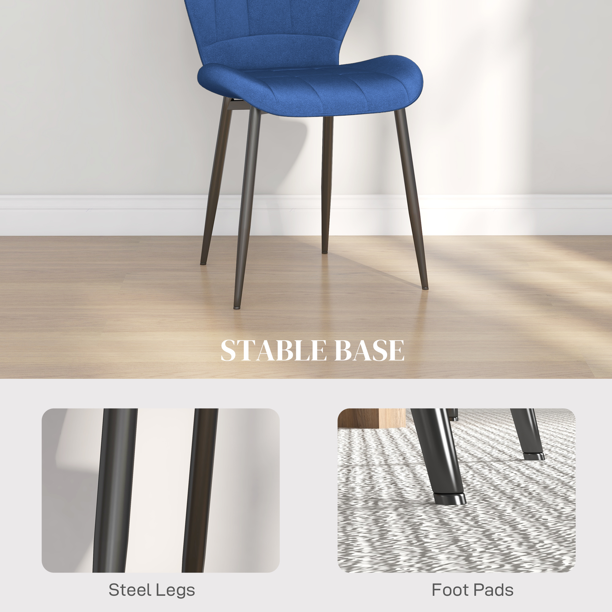 HOMCOM Set of Four Velvet Relaxed Tub Dining Chairs Dark Blue 6
