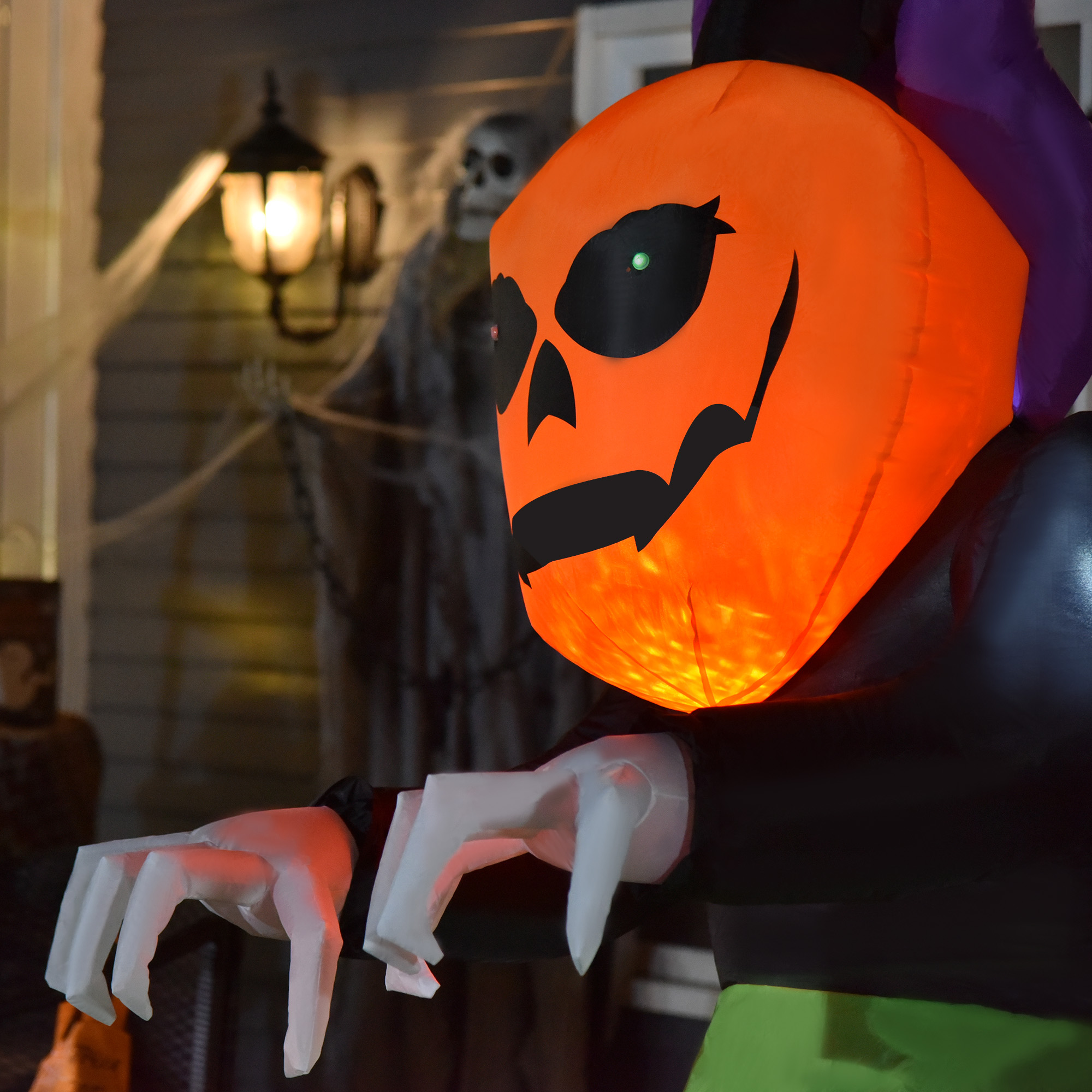 HOMCOM Halloween Pumpkin Ghost Inflatable LED Lights Accessories Scary Ghoul Outdoor Kids Party Theme Display 7