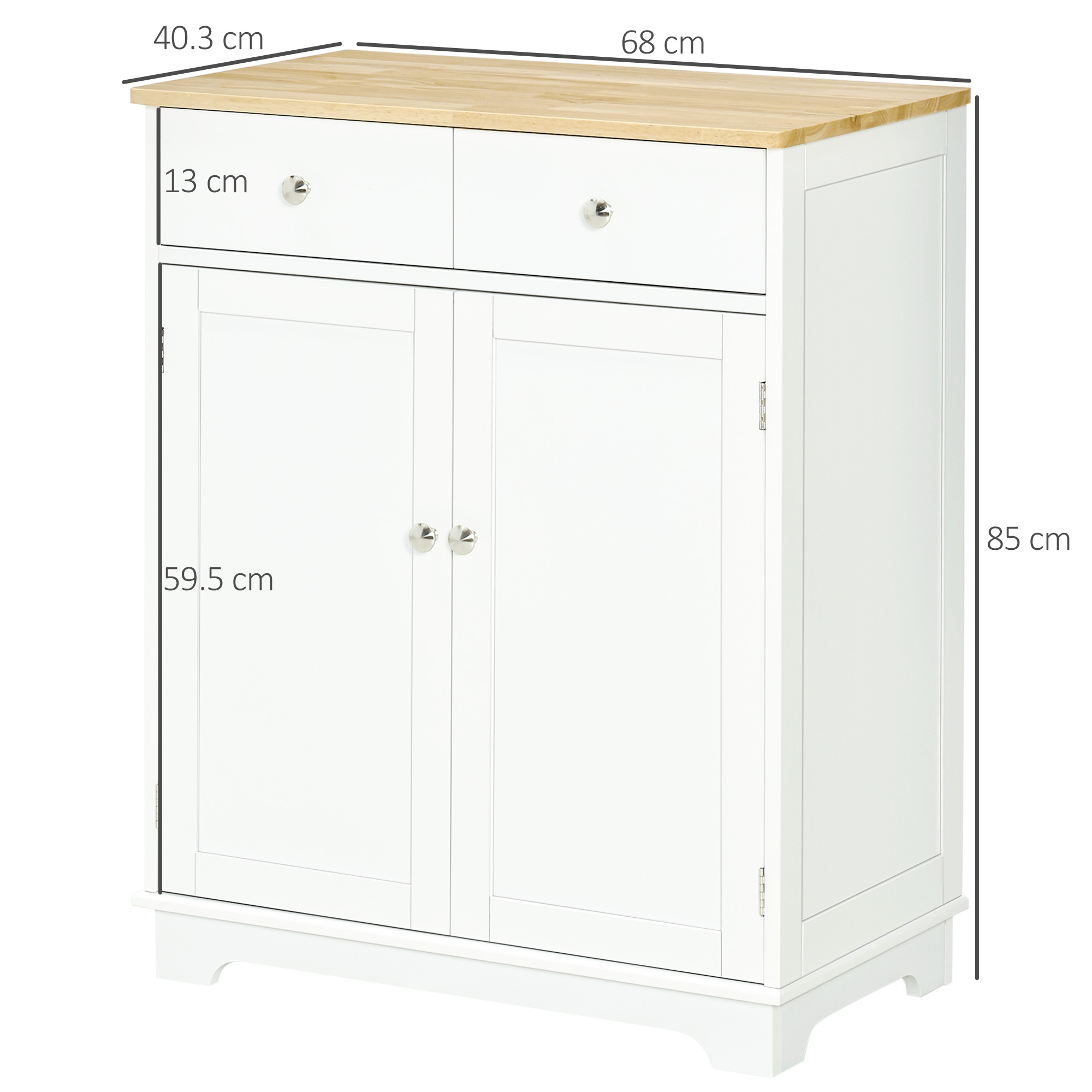 HOMCOM Kitchen Floor Cabinet Side Storage Cupboard Multi-use Sideboard Table with Solid Wood Top, Adjustable Shelf,Drawer for Dining Room, Living Room,Hallway 3