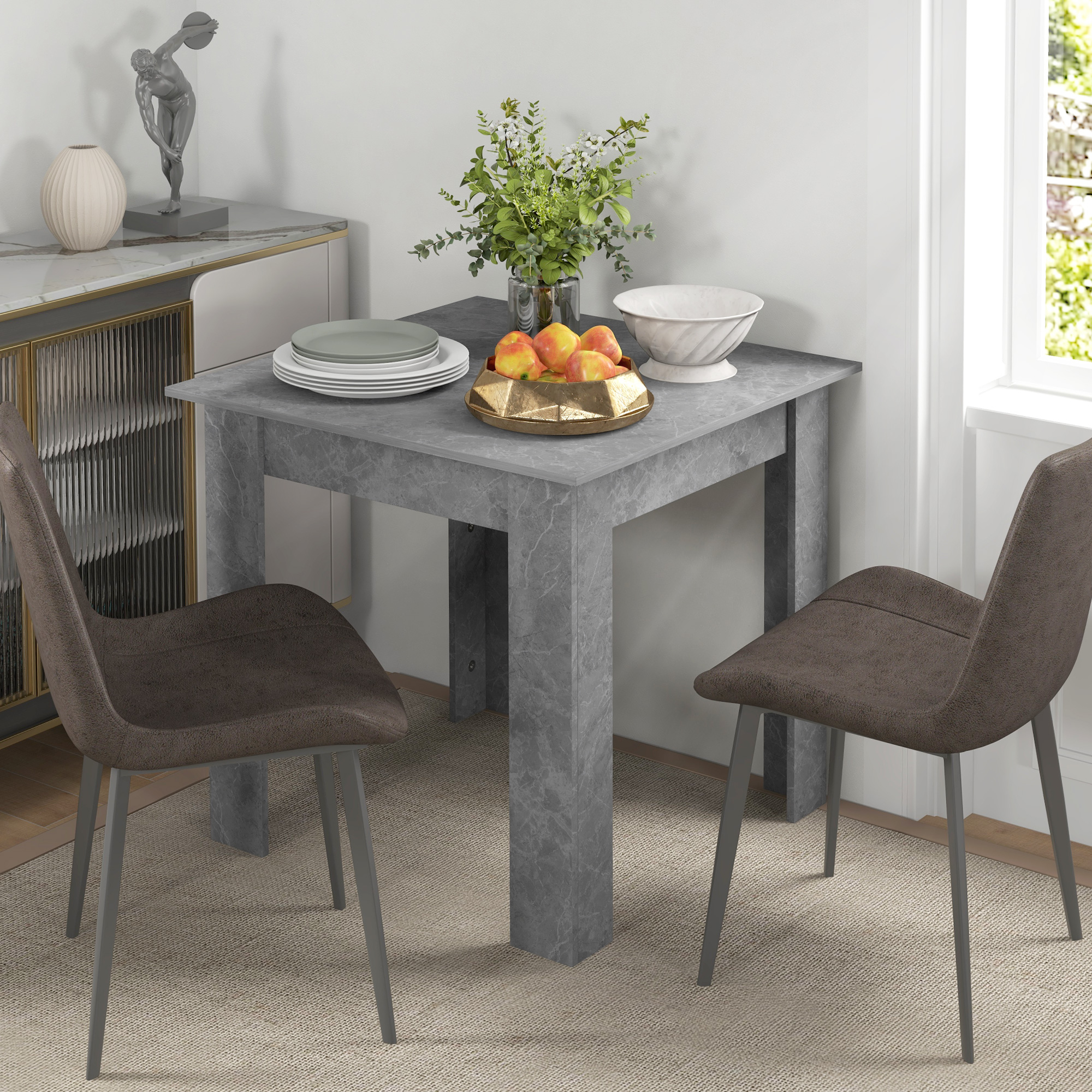 HOMCOM Square Dining Table, Modern Small Dining Table with Faux Cement Effect, Space Saving, Non-slip Foot Pads, Cement Grey 2