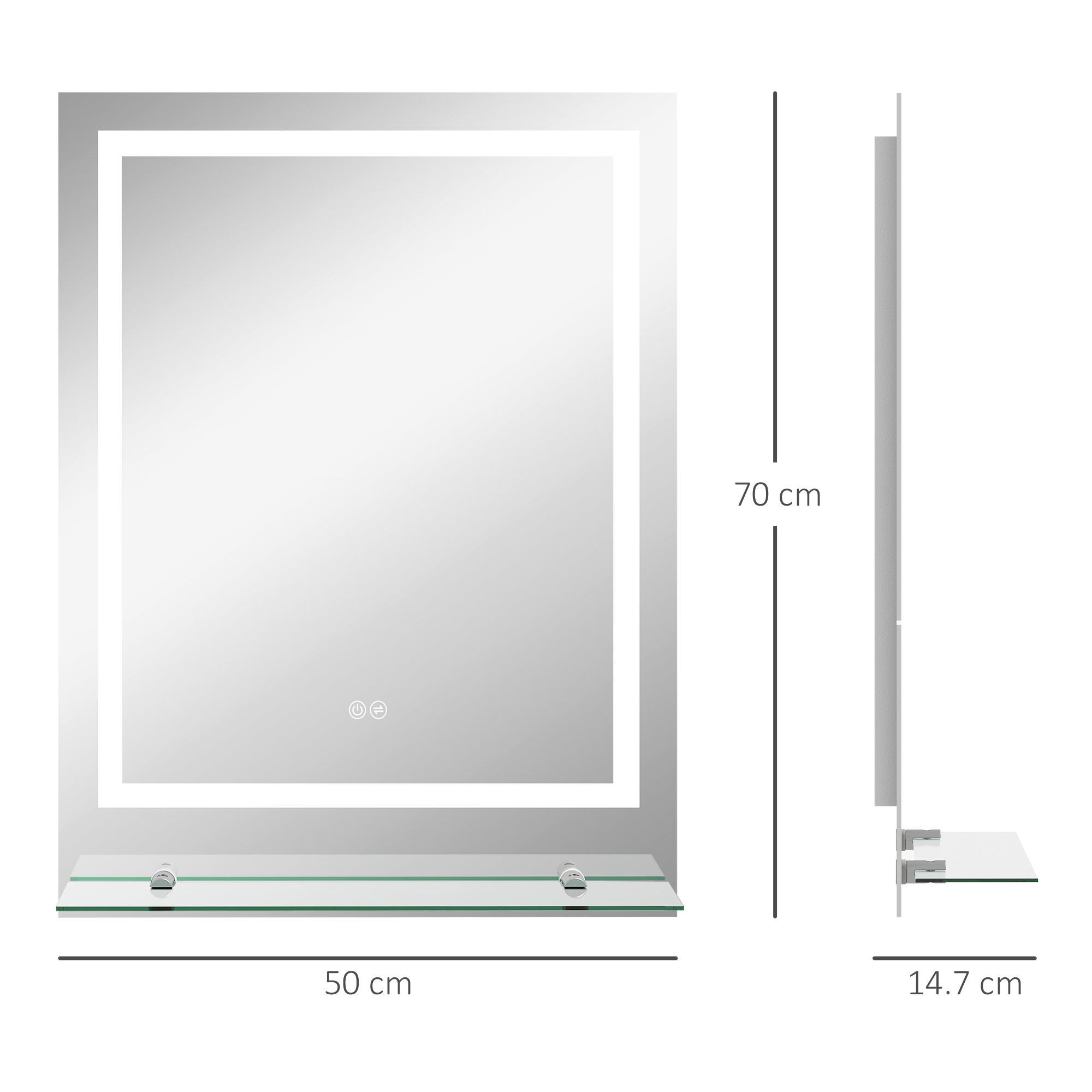 kleankin Large Vanity Mirror with Lights and Shelf, Illuminated bathroom Mirror with 3 Colour Brightness, Smart Touch, Anti-Fog 3