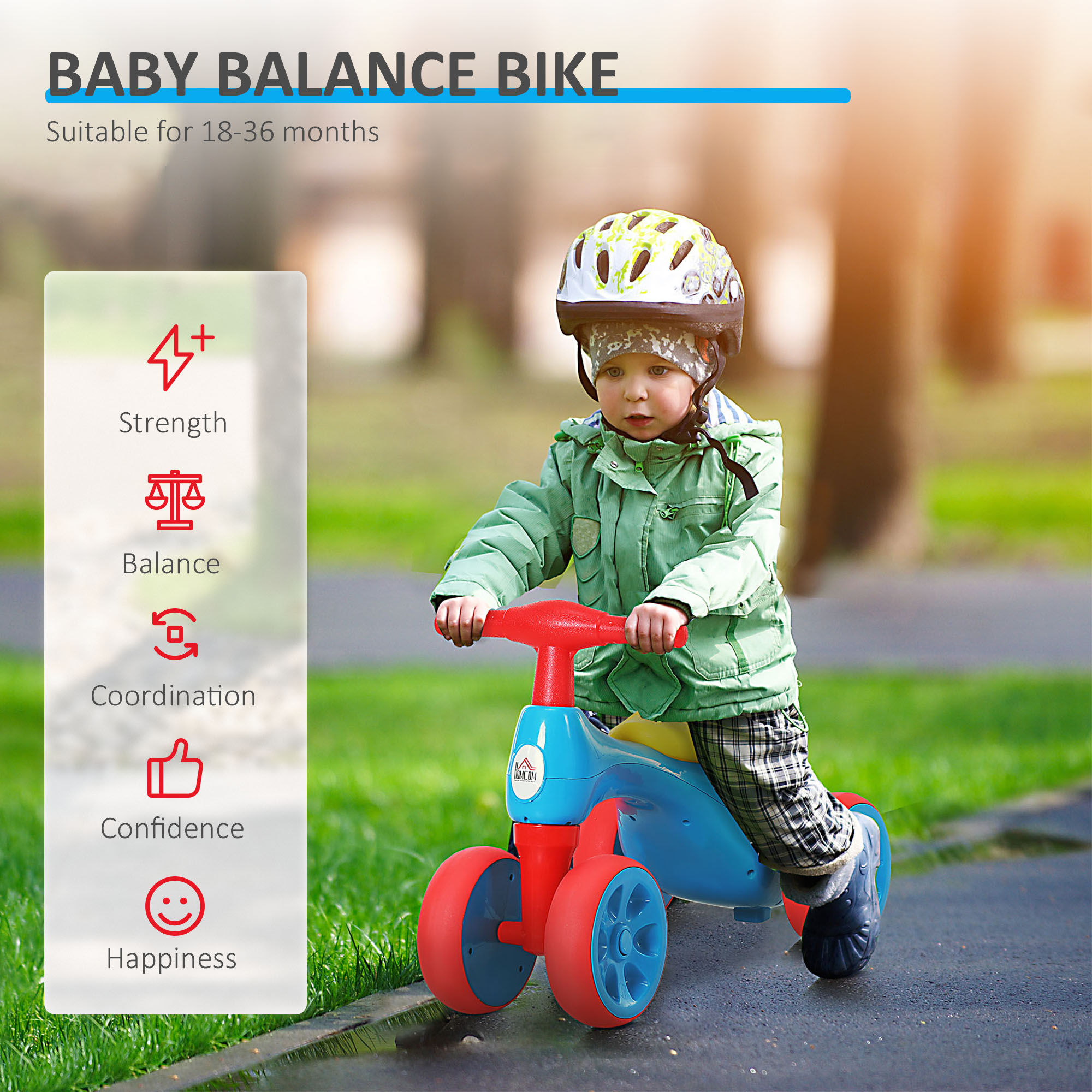 HOMCOM Baby Balance Bike Toddler Training Walker Smooth Rubber Wheels Ride on Toy Storage Bin Gift for Boys Girls Blue Red 5